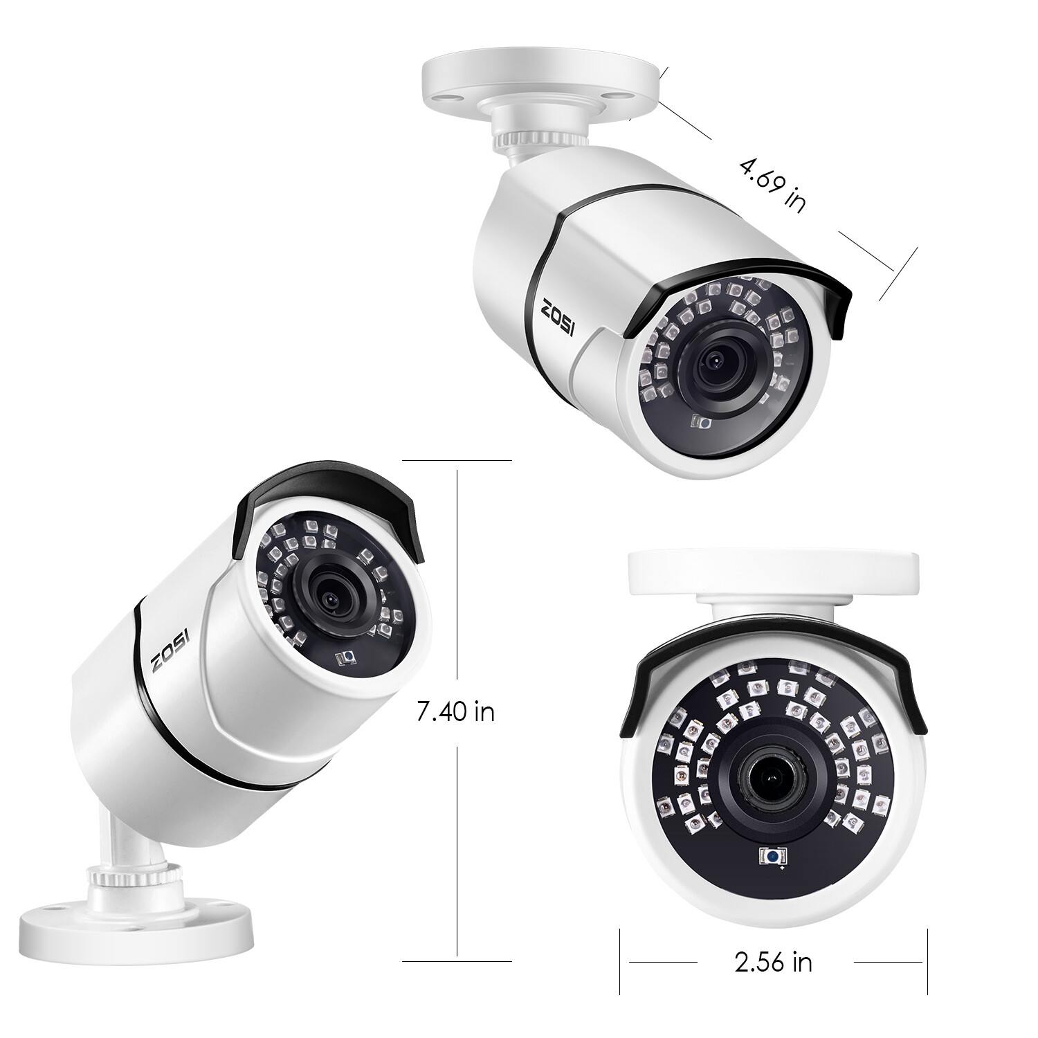 ZOSI 4in1 Home Bullet Surveillance Security Camera 1080p HD Outdoor Night Vision