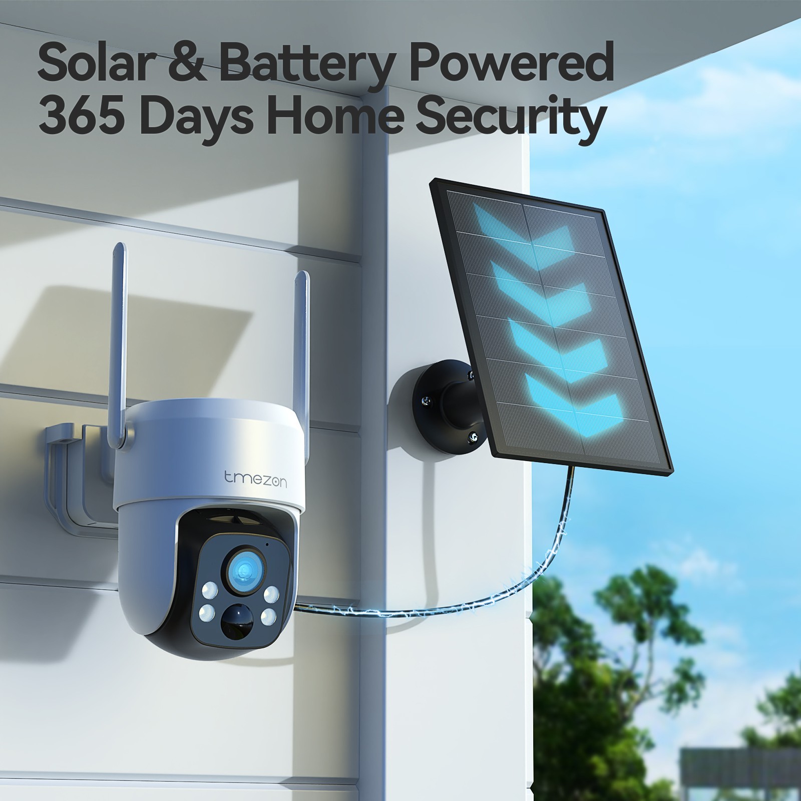 TMEZON Security Camera System Solar Panel 360°PTZ Wireless 3MP Outdoor Home
