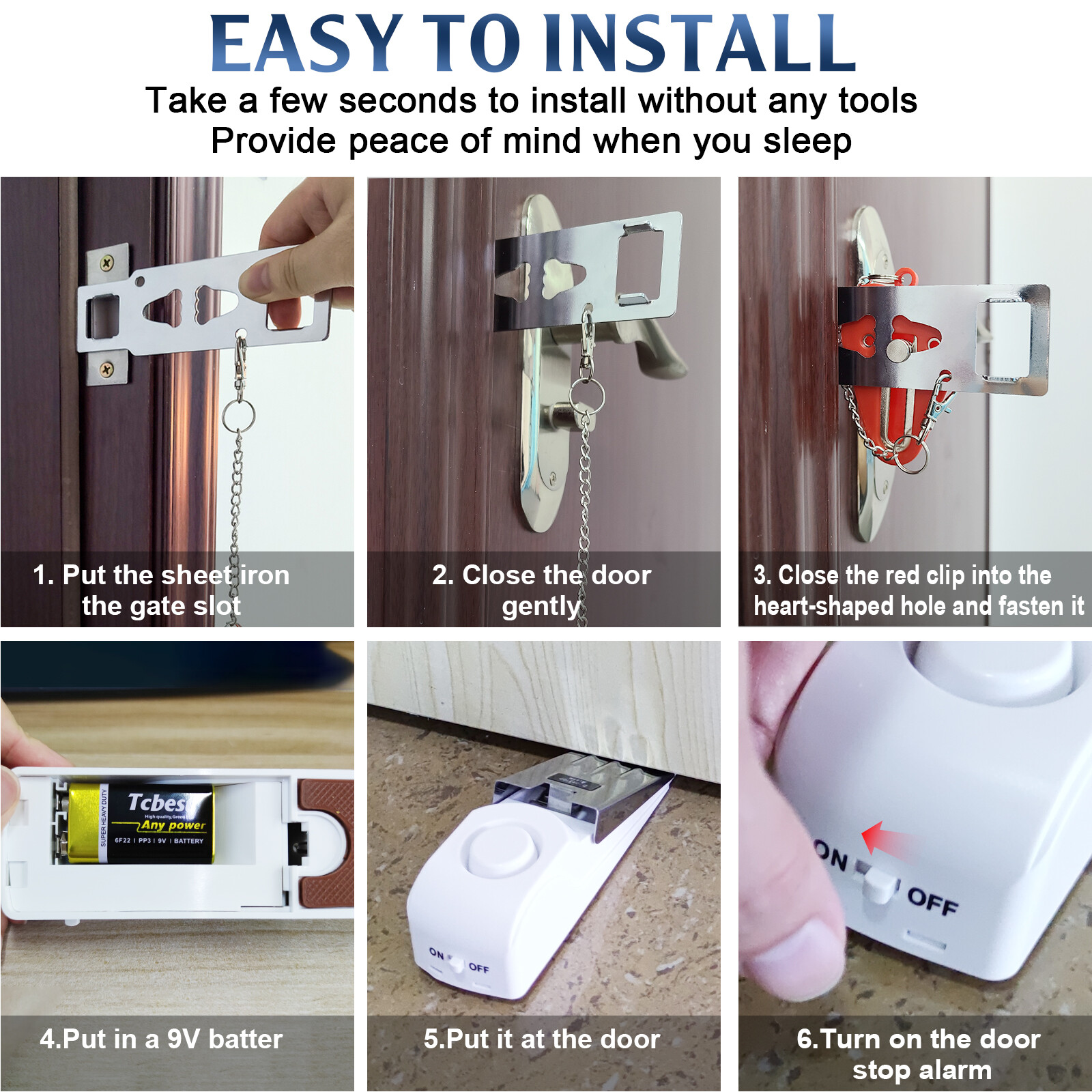 2 Pack Security Door Stop Alarm 120DB Hotel Home Portable Security Safety Tools