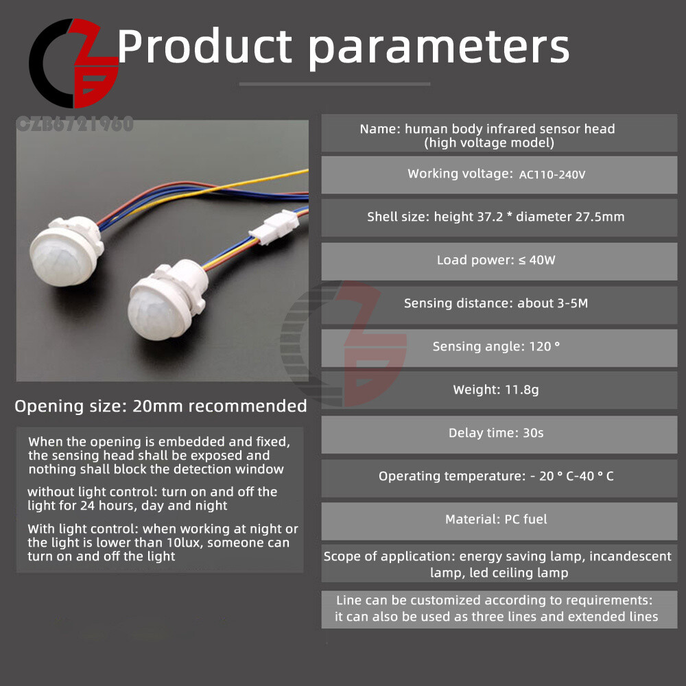 AC110V-240V LED PIR Infrared Motion Detection Auto Sensor Light Switch Lamp 120°