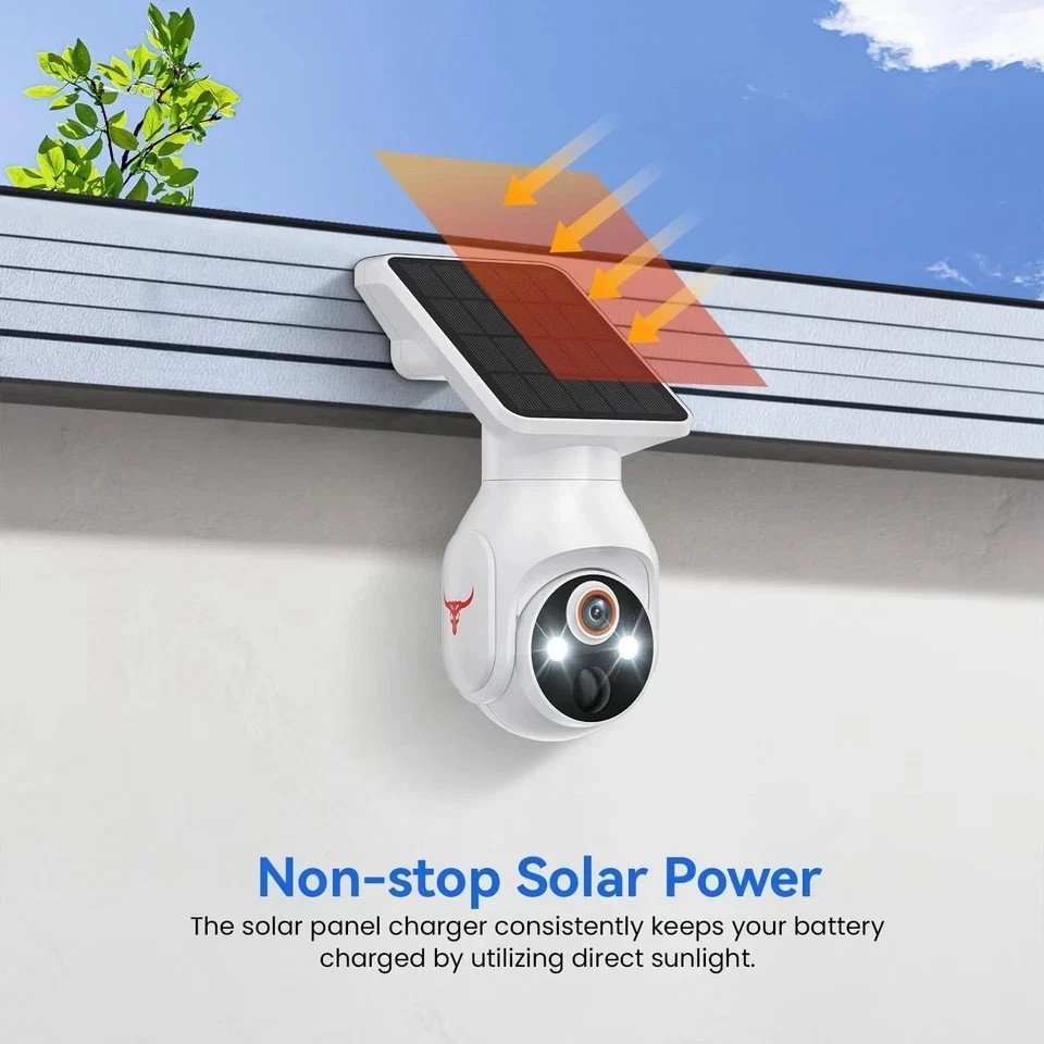 Solar Panel Powered Security Camera 1080p WiFi Camera with Night Vision Motion
