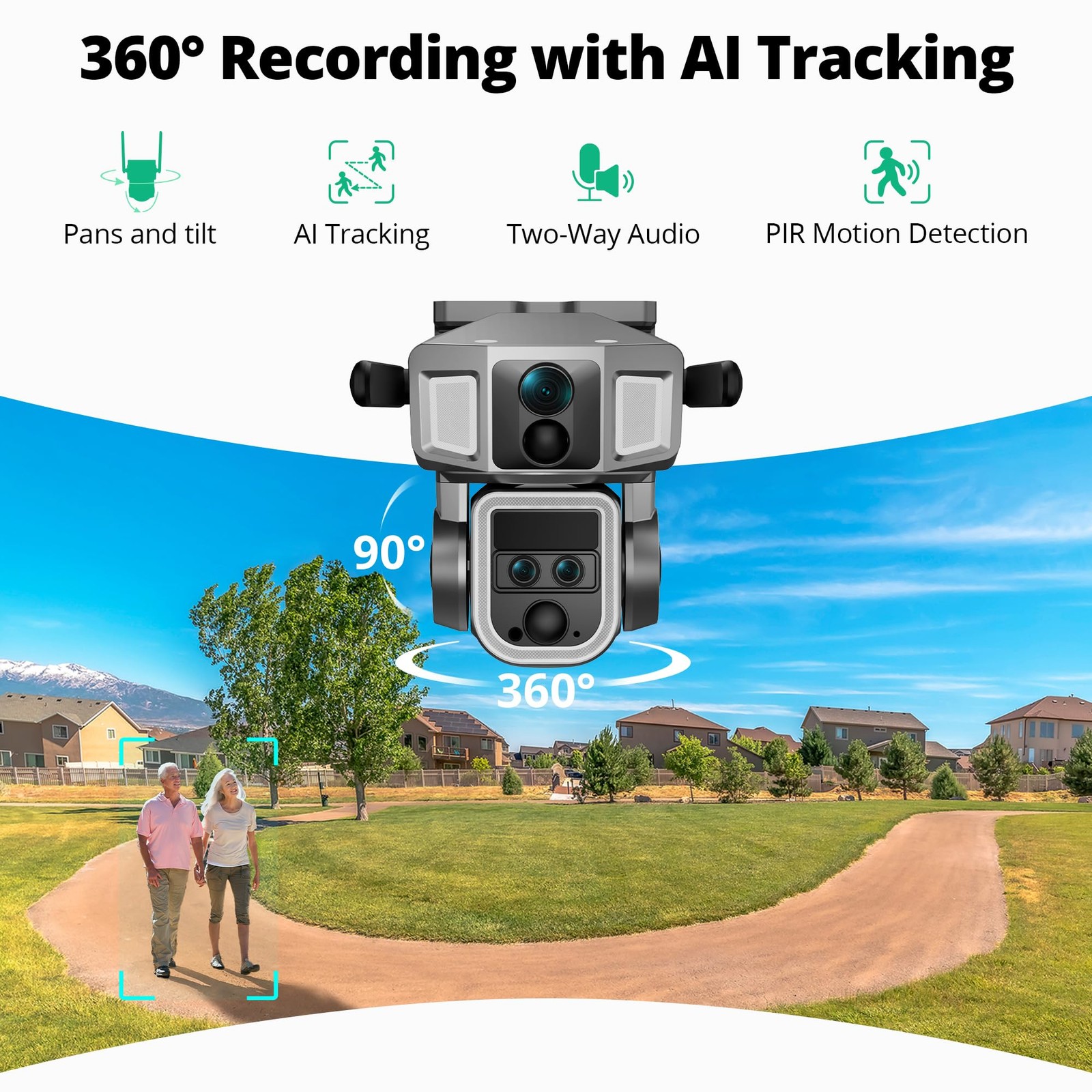 4G Cellular Security Camera, 4K Wireless Outdoor Solar Camera Triple Lens Bul…