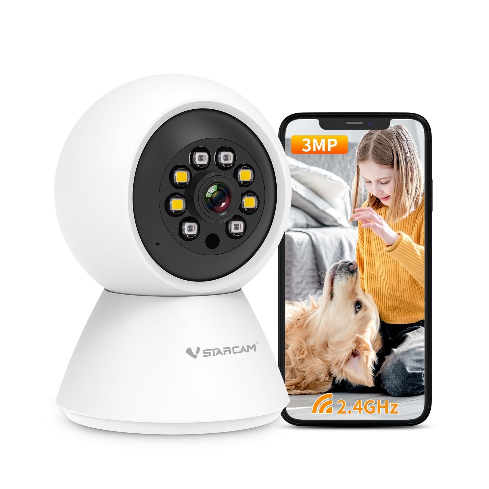 3MP 2K Indoor , 2.4GHz WiFi Pet with 355° Pan 60° Tilt, Human Detection, Colo…