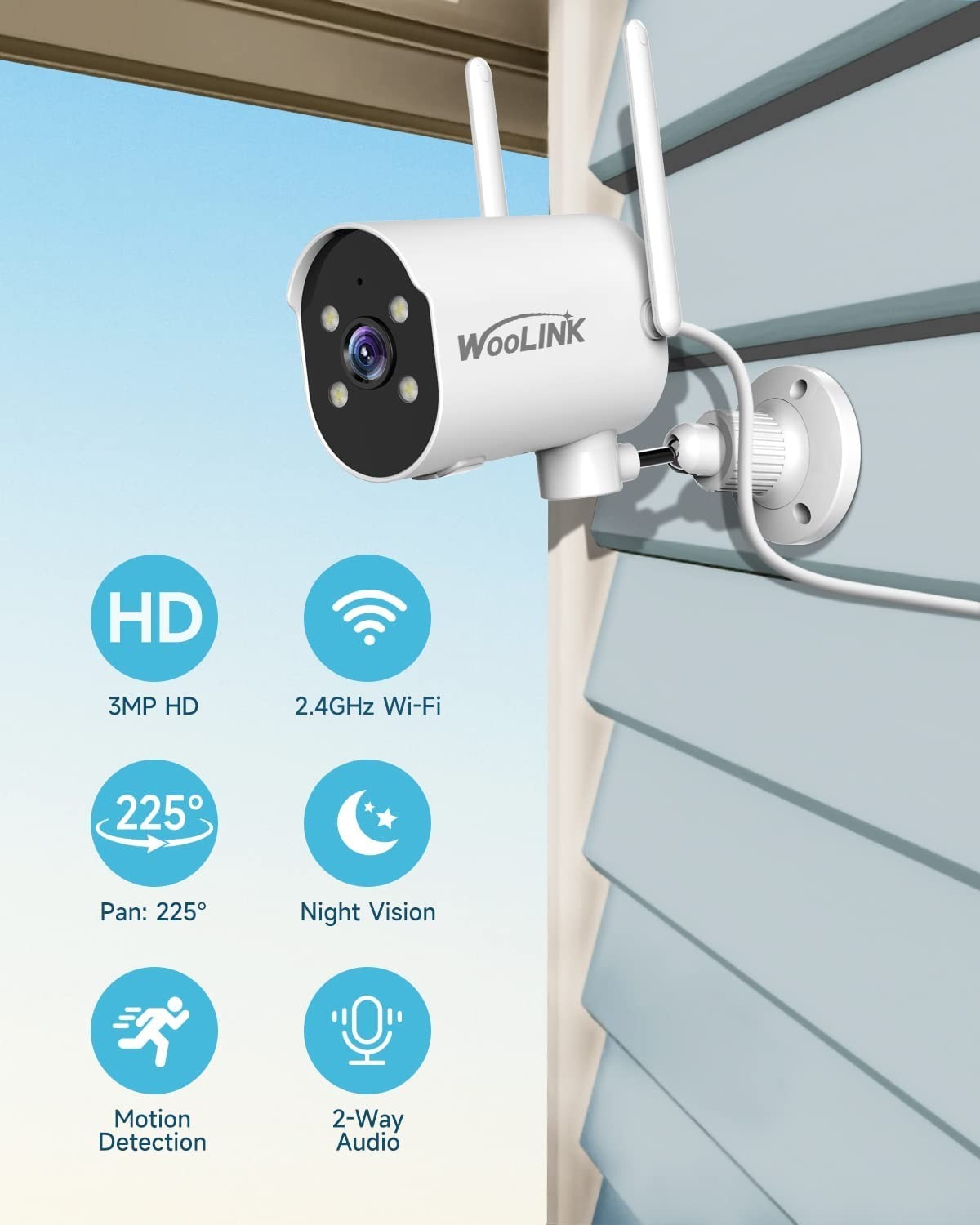 WOOLINK Solar Wireless Security Camera 2K 3MP Solar Battery PIR Detection Audio
