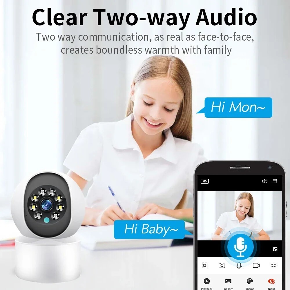3MP Wifi PTZ Security Camera Mini Baby Monitor Two-way Audio 360° Indoor Camera