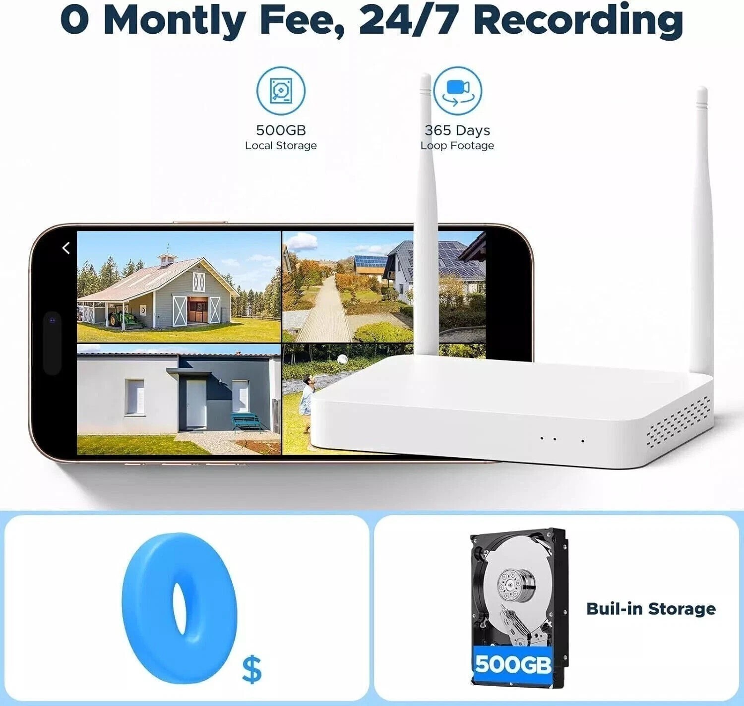 Security Camera System Wireless Outdoor Triple-Lens 3K 360°PTZ WiFi IP 10CH NVR