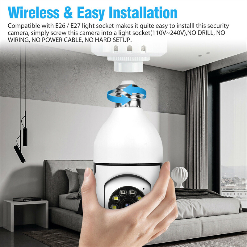360° Panoramic 5G WiFi IR IP E27 Light Bulb Camera 1080P HD Night Smart Home LOT