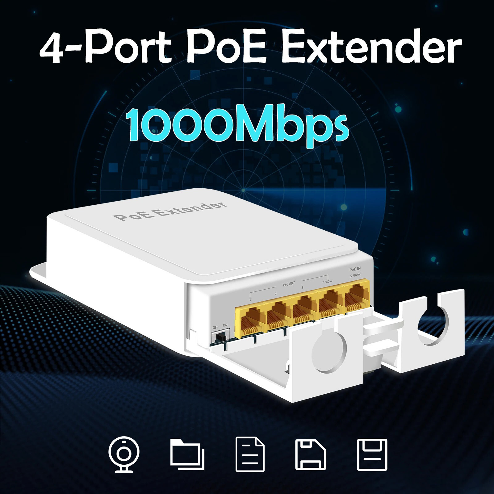5-Port Outdoor PoE Gigabit Extender 1 in 4 Out PoE Repeater with 1000Mb US Ship