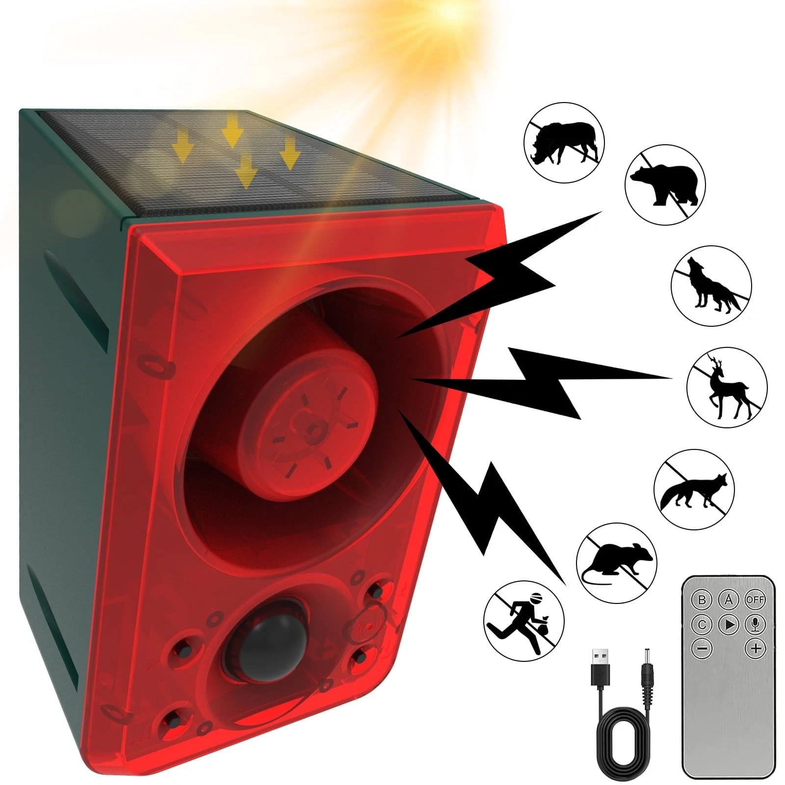 Solar Outdoor Motion Sensor Alarm-Dog Barking&Gunshot Sound,Support Recording