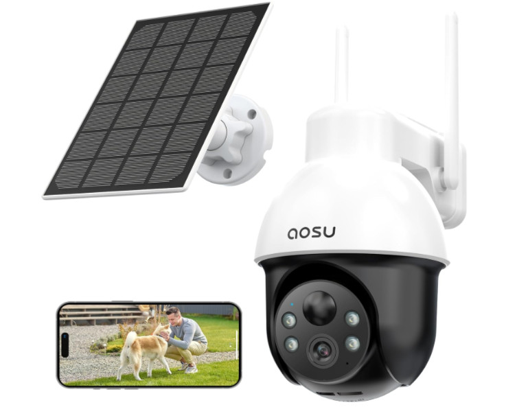 AOSU Solar Security Camera Wireless Outdoor System, 3K/5MP Battery Powered WiFi