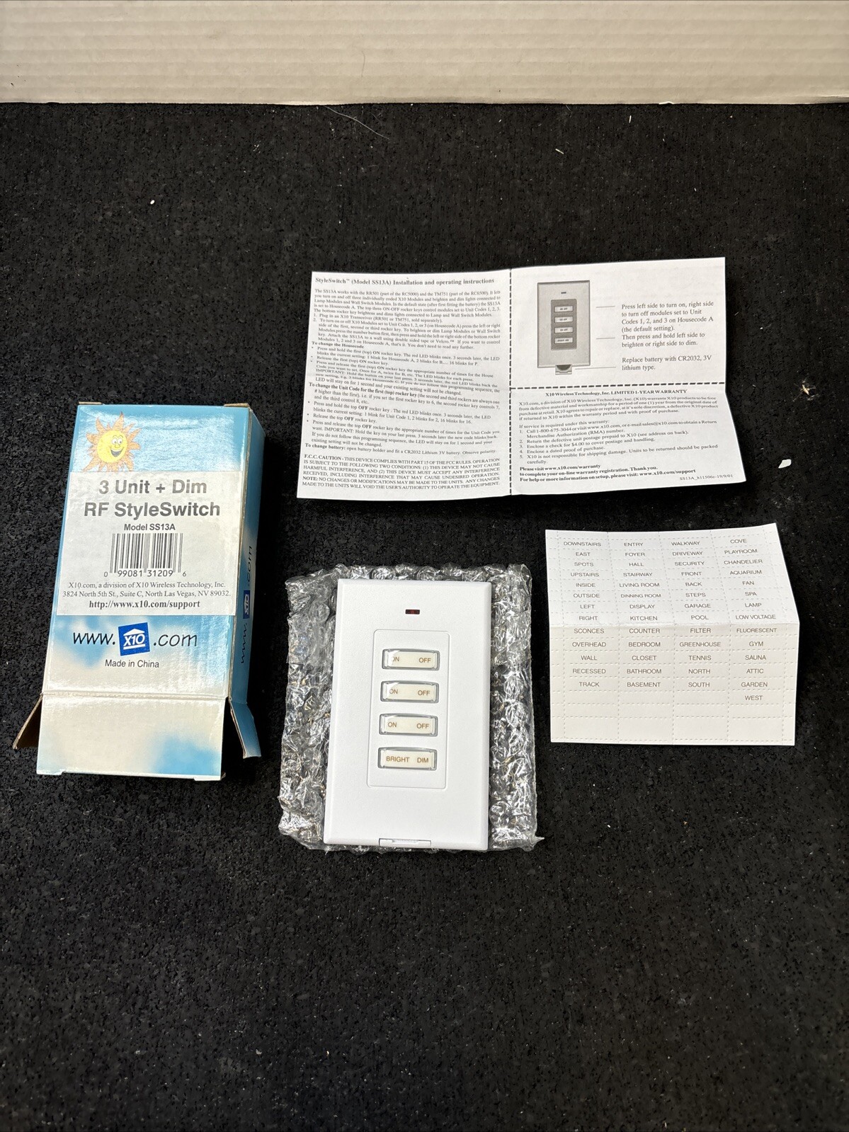 SS13A – NEW IN BOX X-10 3 Unit + Dim RF Style Slimline Wireless Switch #SS13A