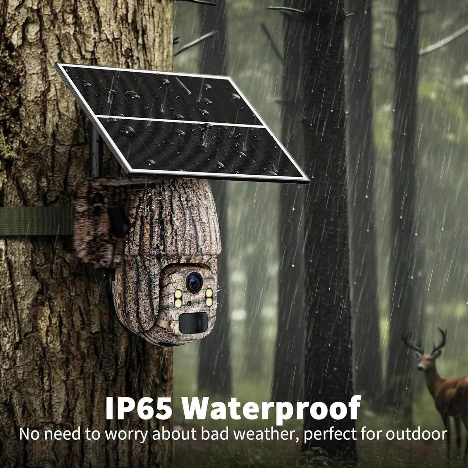 4G LTE Cellular Trail Camera with Solar Powered, Camouflage Security Cameras Sys