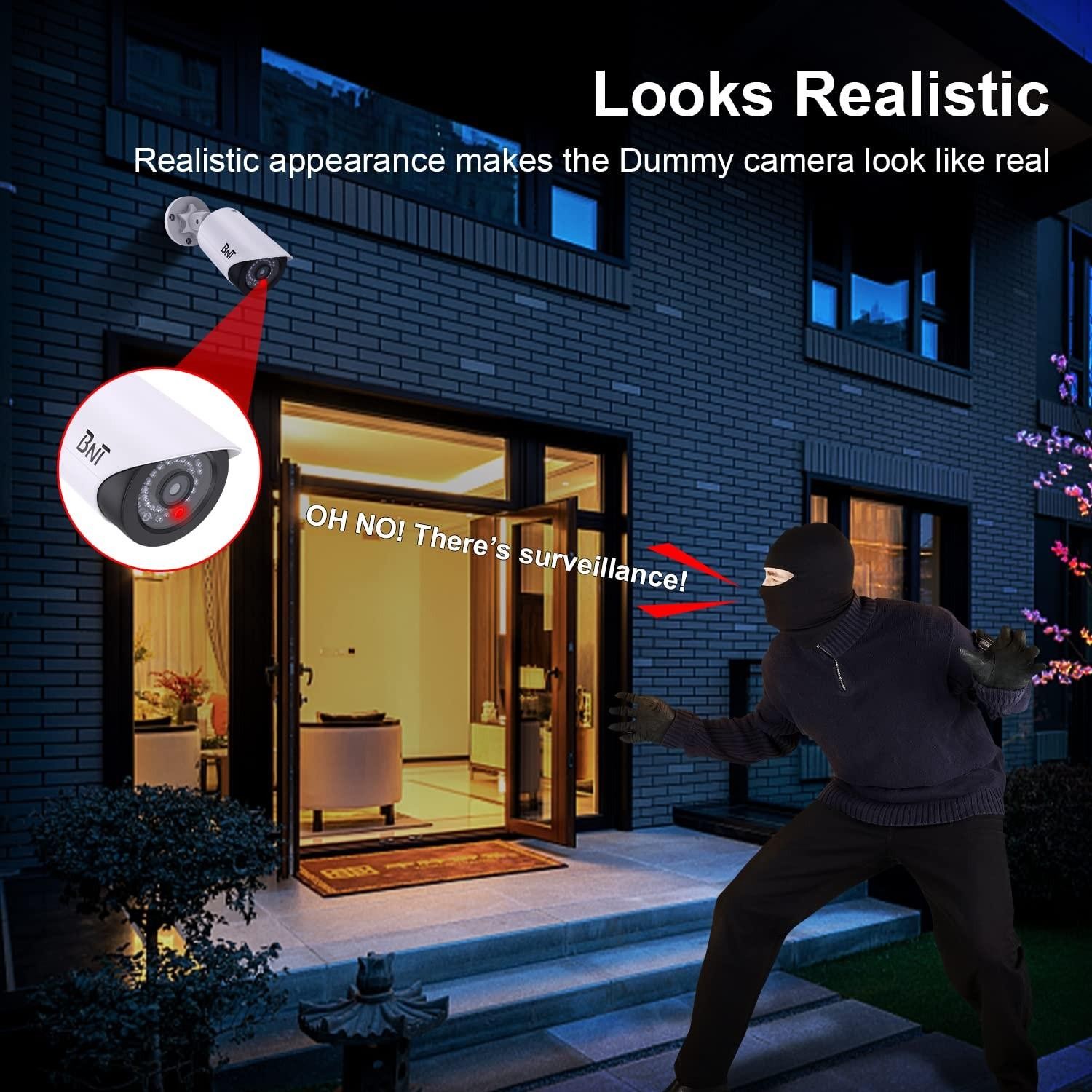 2 Dummy Fake Security Camera W One Red LED Light Home Businesses Indoor/outdoor