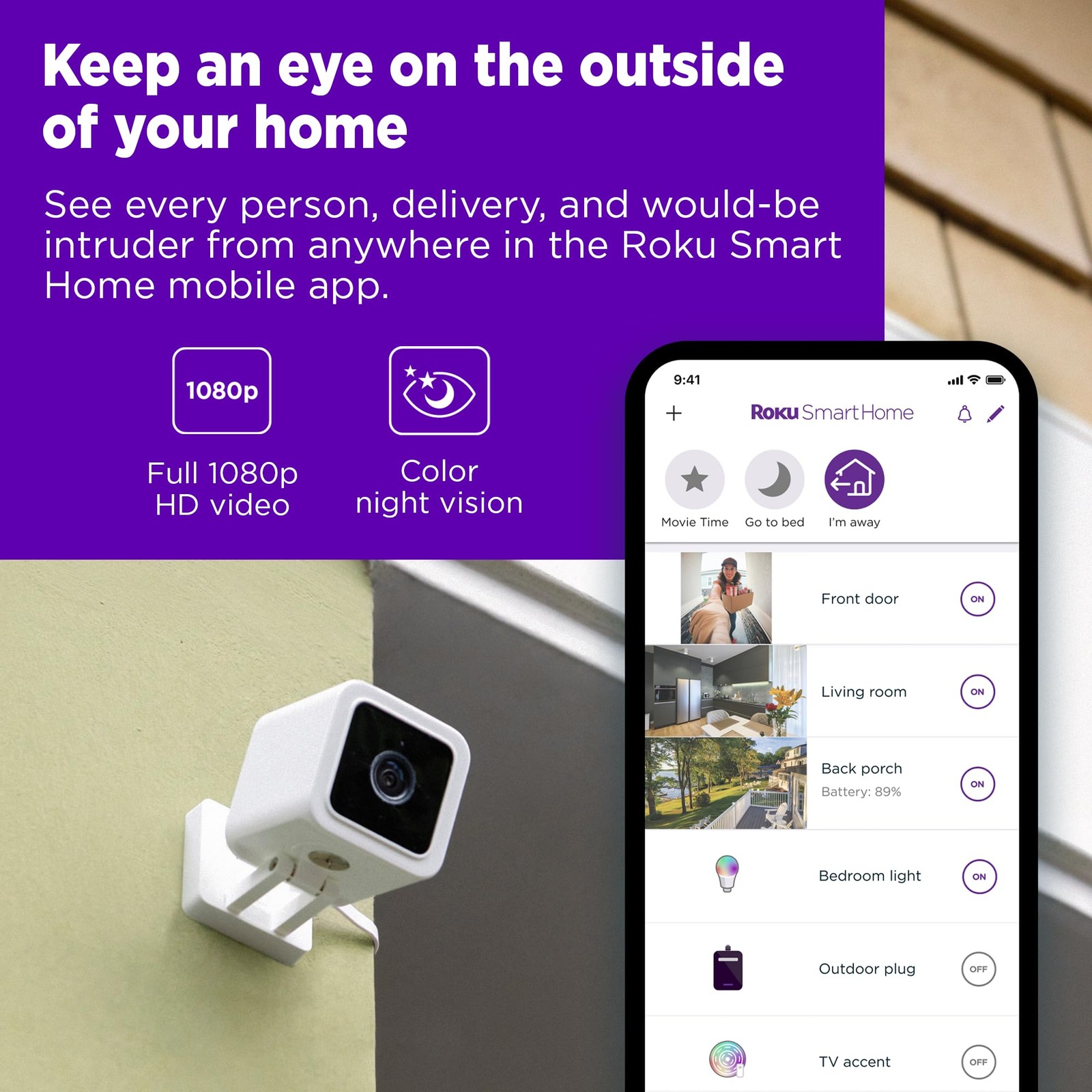 Roku Outdoor Camera for Home Security – IP65 Weather Resistant Wired Security