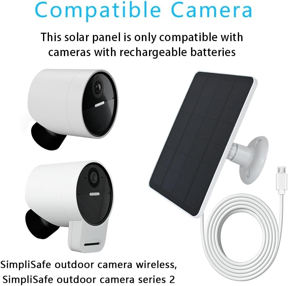 SimpliSafe Outdoor Camera Solar Panel – 4W 5V with 10ft Cable for Series 2