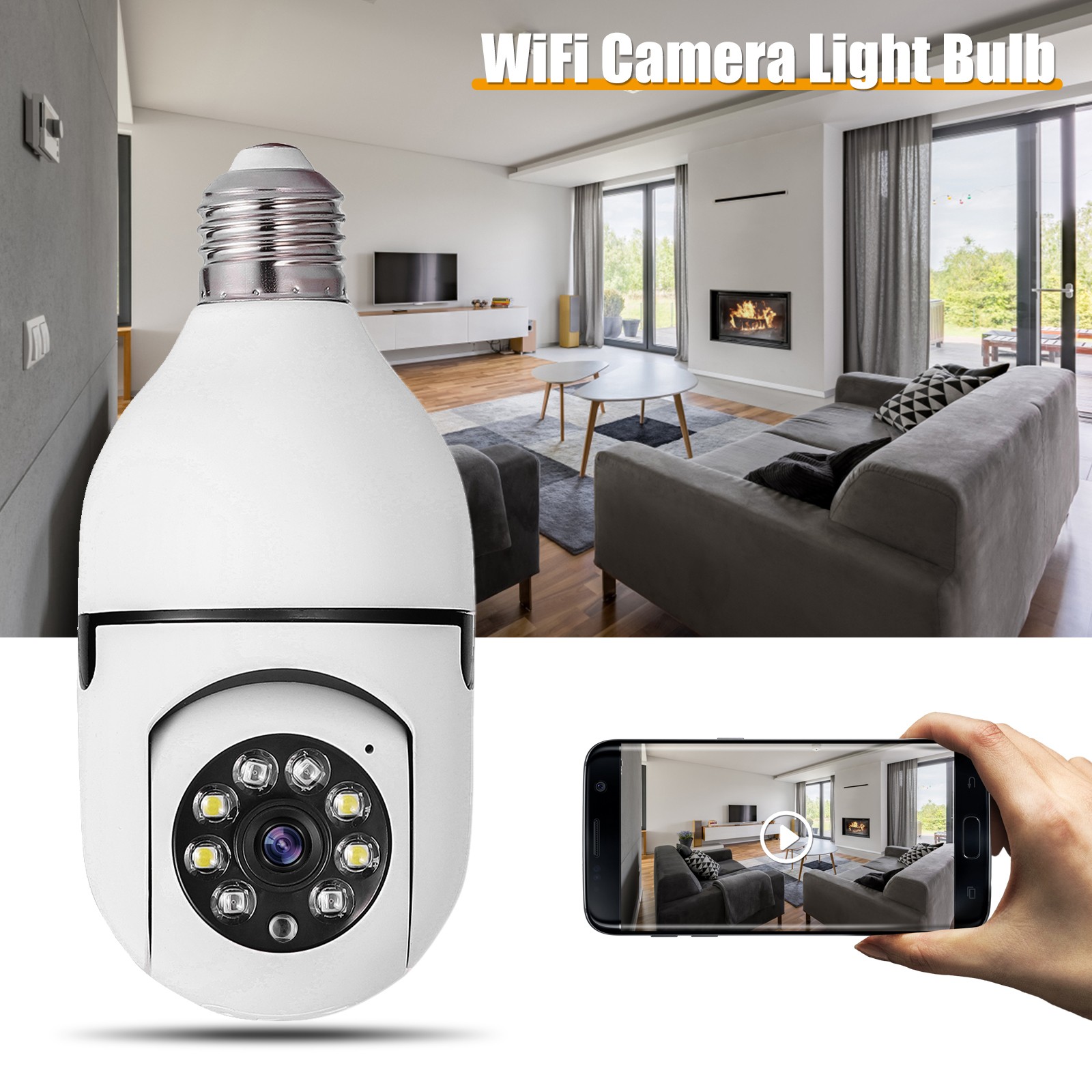 1080p HD 360° Panoramic Light Bulb Camera Wireless IP Home Security Lamp Cam HD