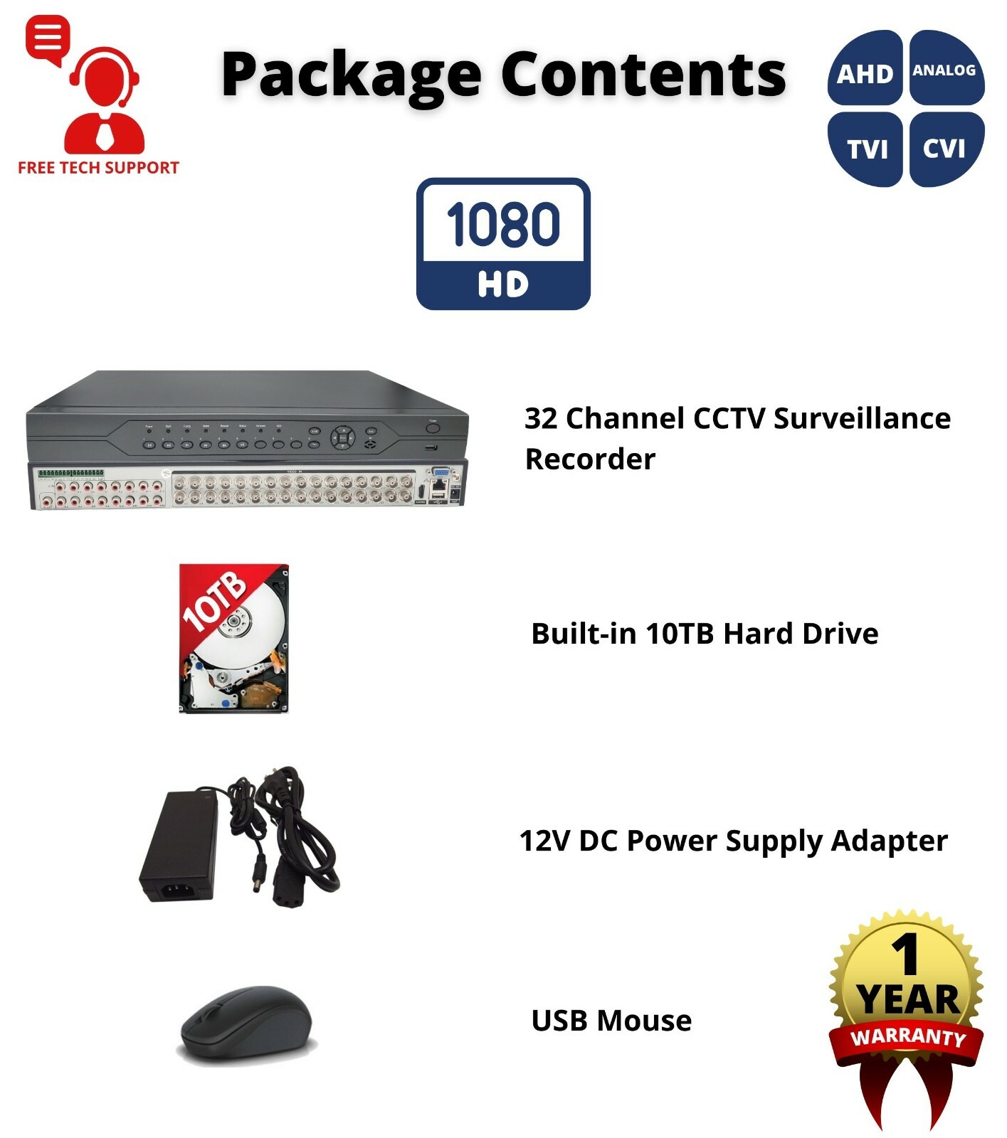 32 Channel H265 Security Camera Recorder with 10TB Memory for Recording Playback