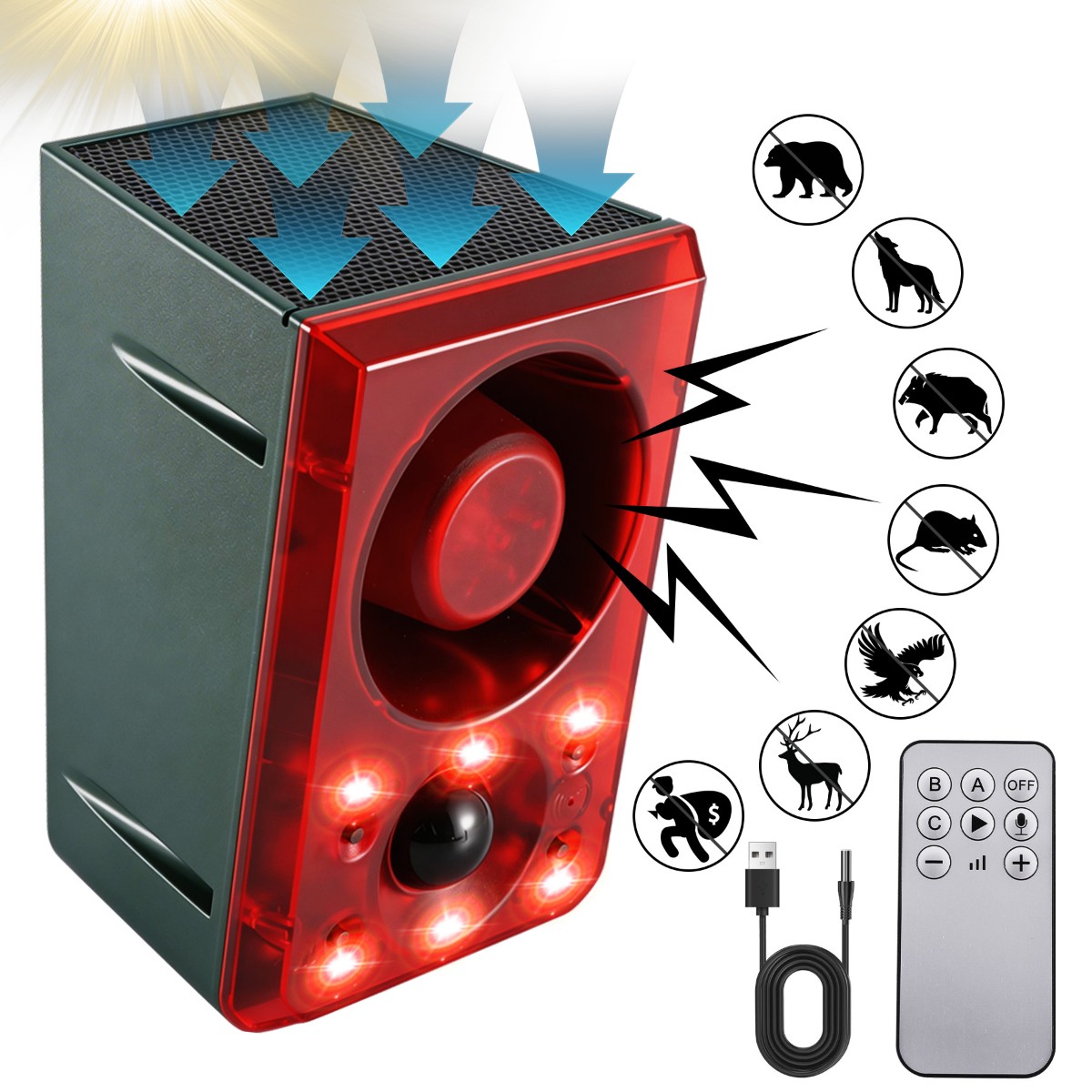 1/2/4Pack Solar Induction Alarm 130dB Motion Sensor For Outdoor Farm Security
