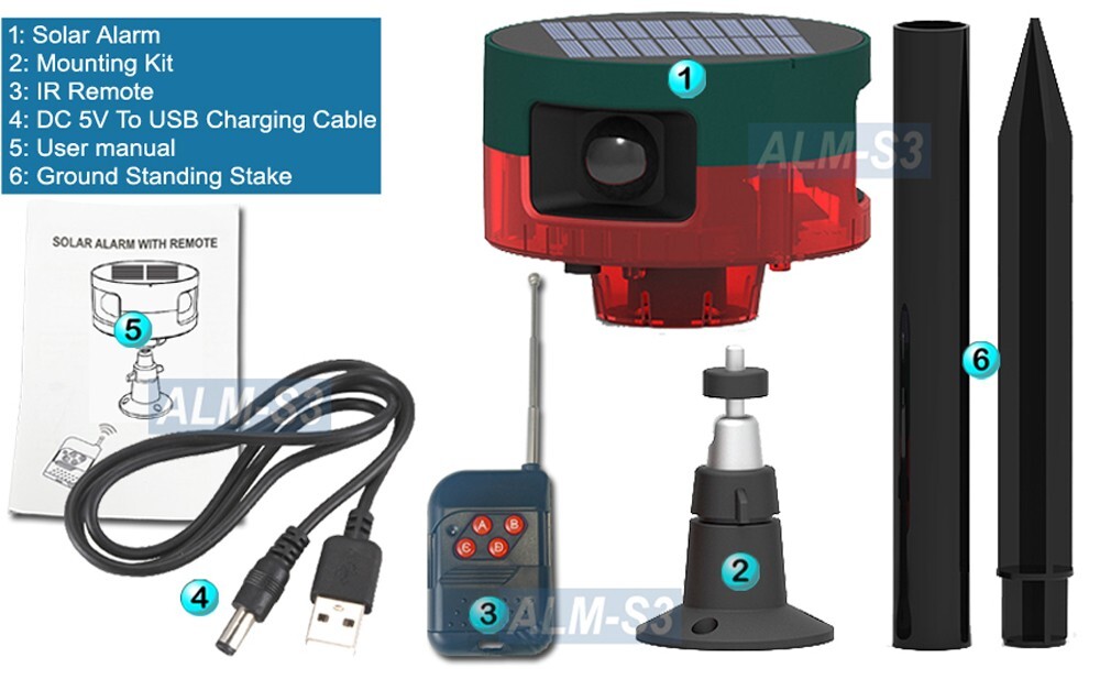 Solar-Powered Motion Activated Alarm Outdoor Indoor Weatherproof Voice Recording