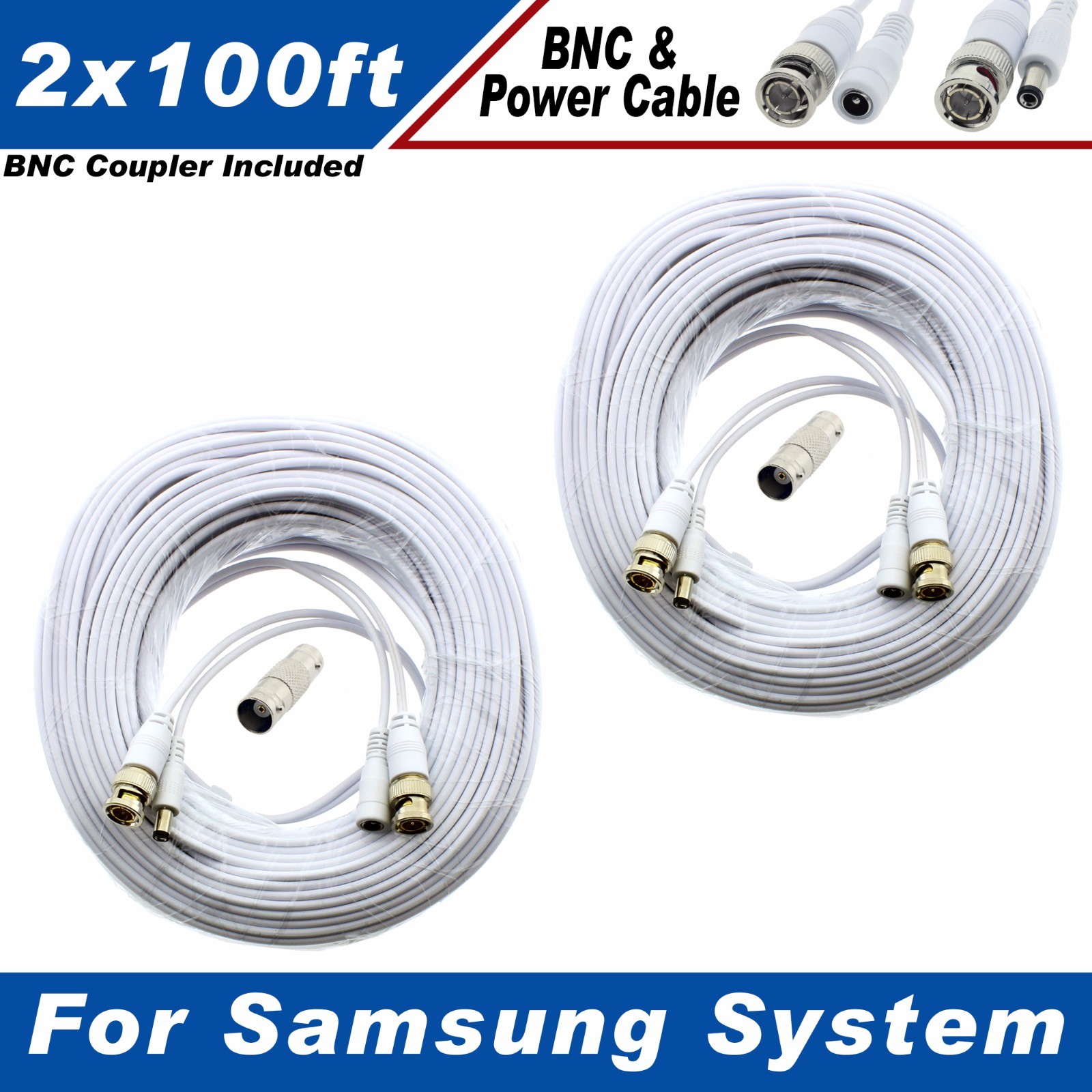 WHITE PREMIUM 200FT HIGH QUALITY BNC CABLES FOR SAMSUNG SDS-P5102, SDS-P5122