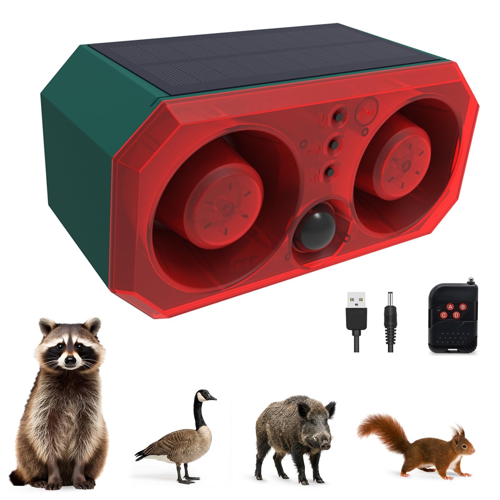 Solar-Outdoor Motion Sensor Alarm: Coyote Deterrent 130dB Dual Speakers Sound…