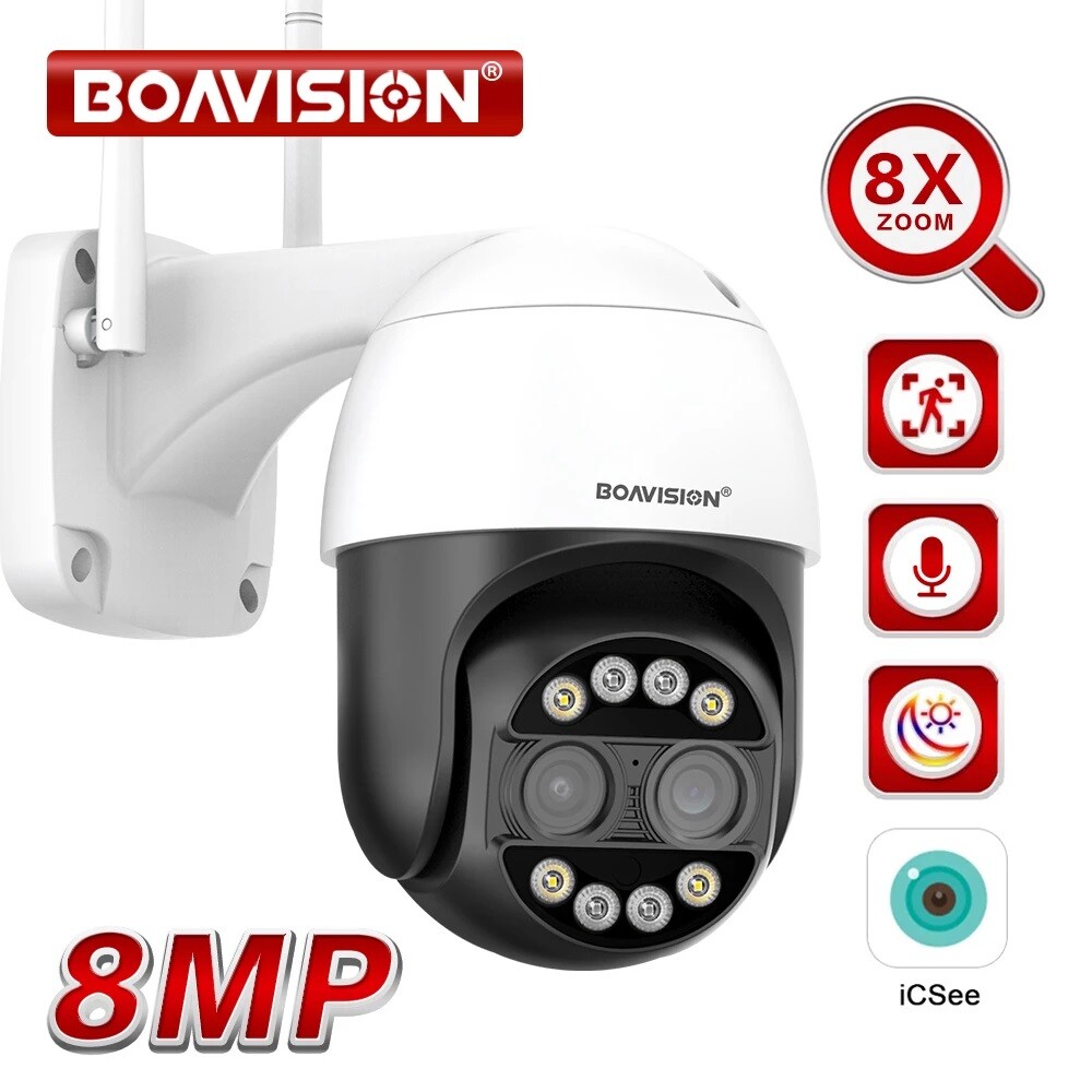 8MP 4K Wifi Security Camera Dual Lens 1-8X Zoom Outdoor PTZ IP Night Vision Cam