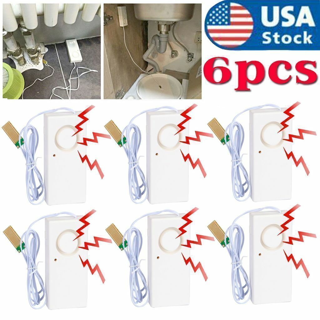 6pack 120-dB Water Leak Leakage Detector Detection Sound Alarm Sensor for Home