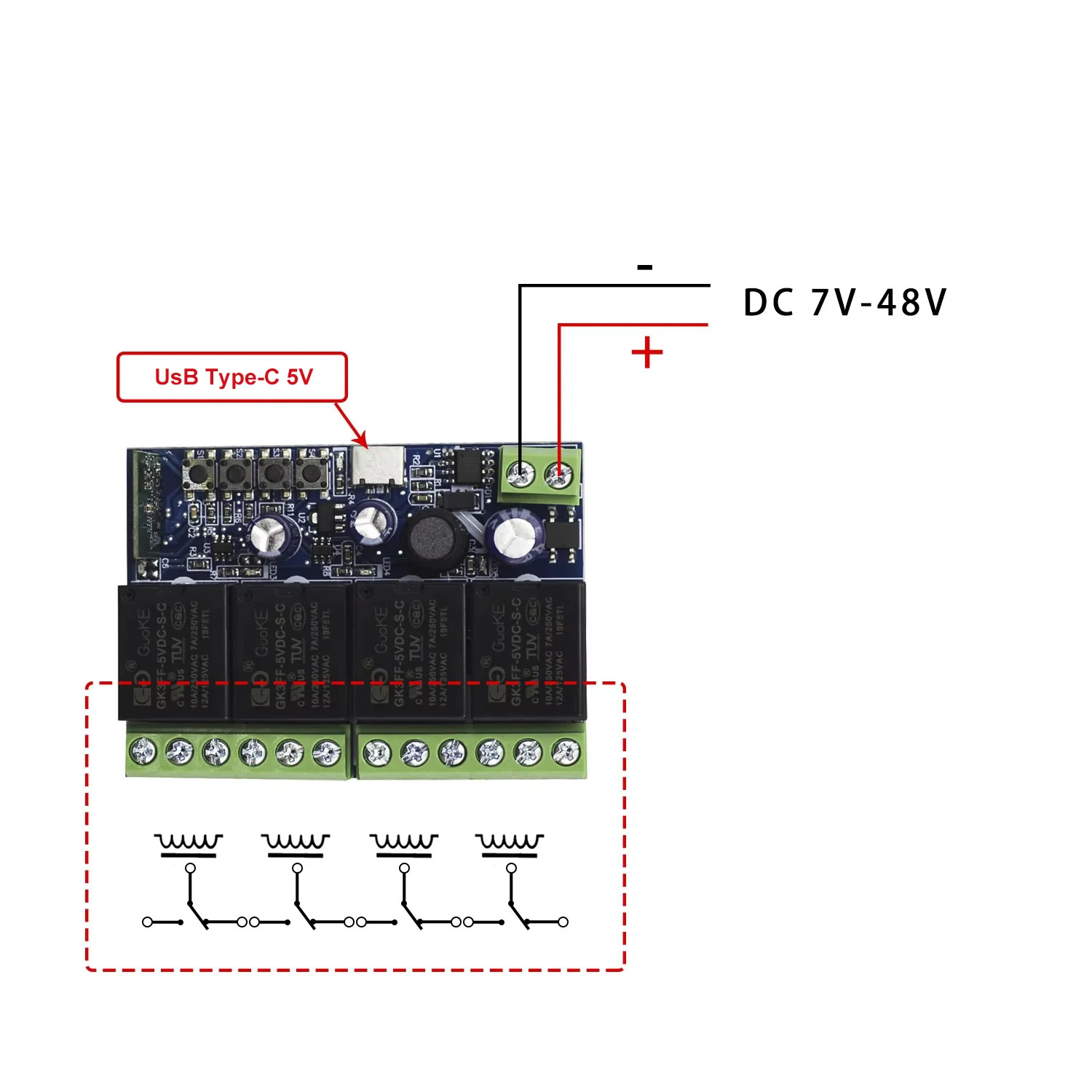 4CH Smart WiFi Switch Relay Module DC 5V 12V 24V 48V Phone Remote Control