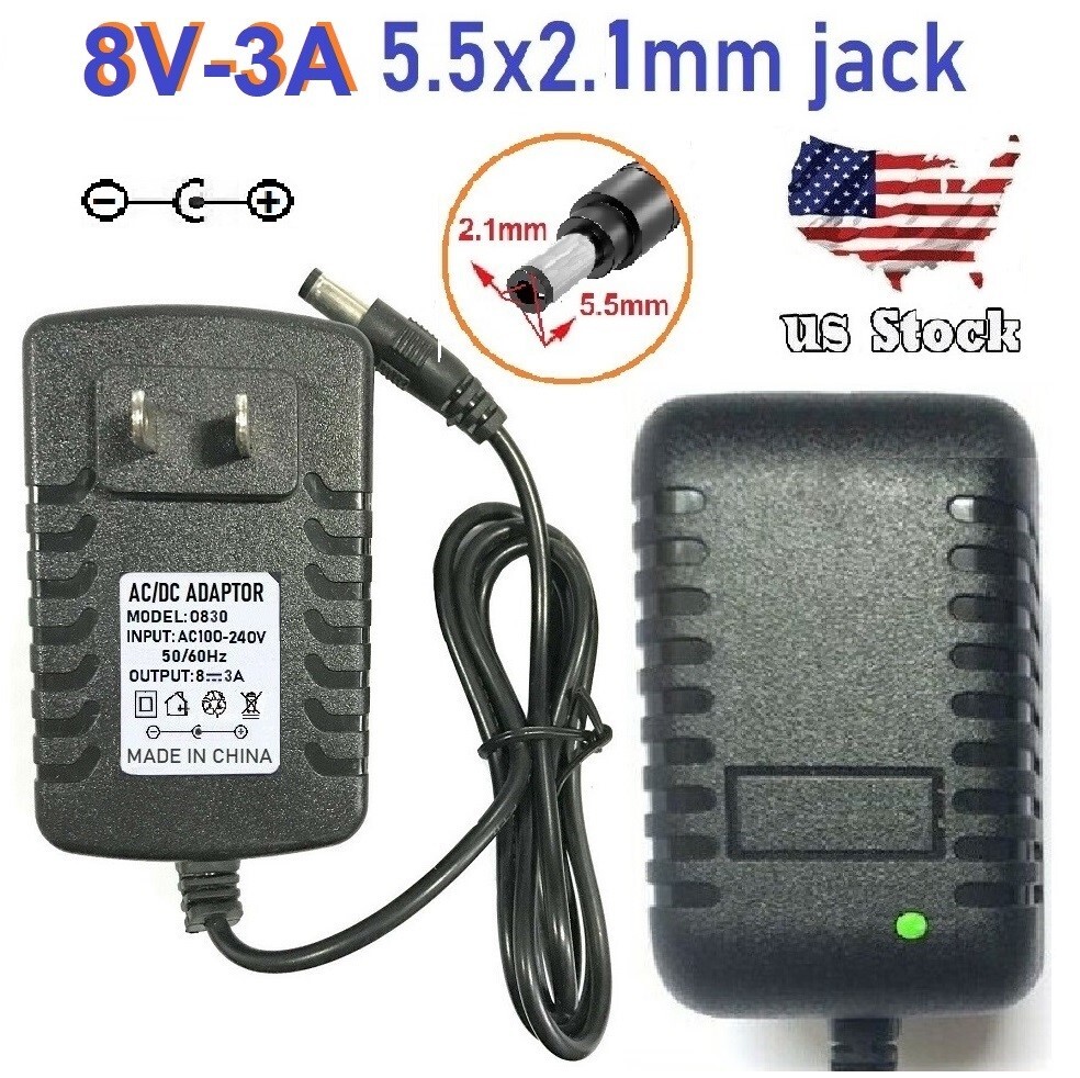 8V 3A 3AC Adapter to DC Power Supply Charger Cord 5.5×2.1mm US plug