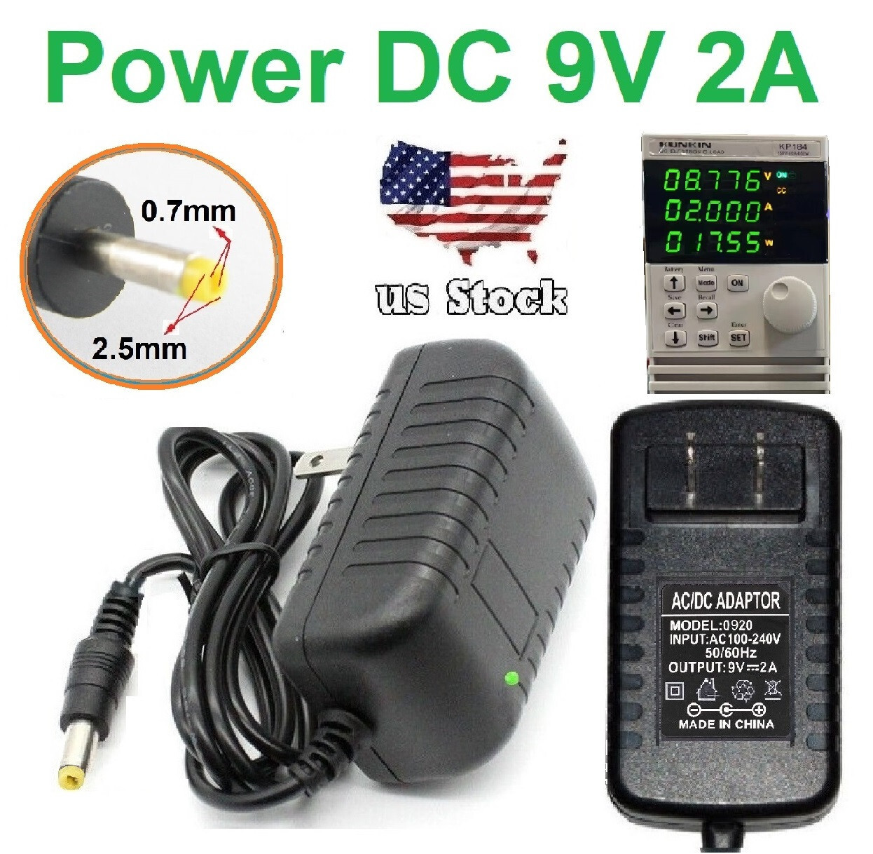 tESTED 9V 2A 2000mA AC Adapter to DC Power Supply Charger Cord 2.5×0.7mm US plug
