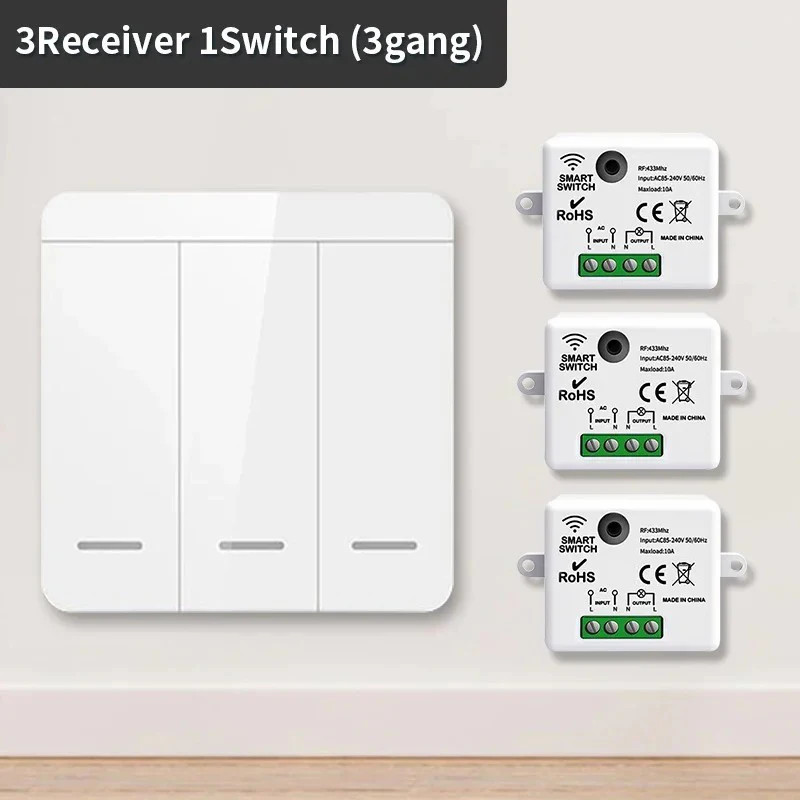 Rf433Mhz Mini Wireless Remote Control Light Switch 1/2/3 Gang 86 Wall Transmitte
