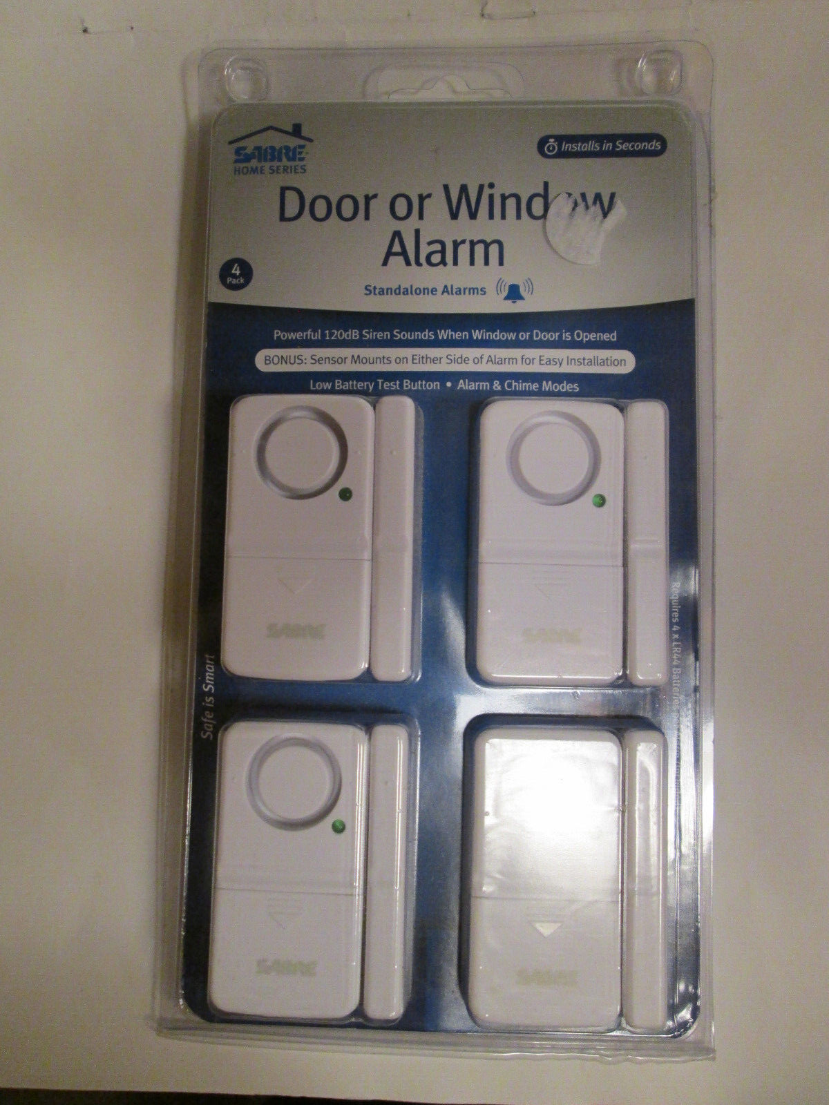 Sabre Door or Window Alarm, 4-Pk., 120dB, Model# HS-DWA-4
