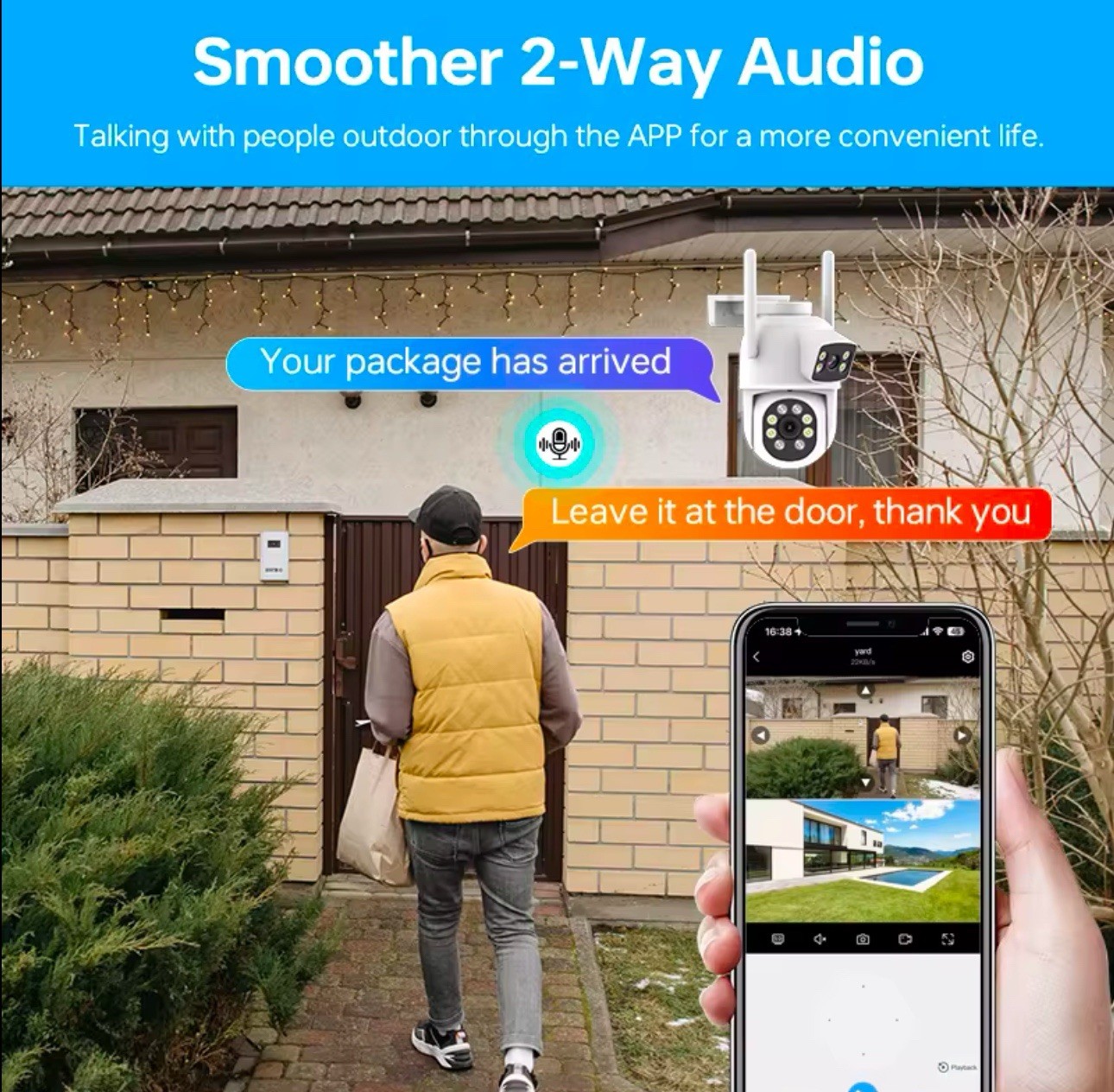 4MP Dual Lens PTZ WiFi Security Camera Outdoor 2.4/5GHz Night Vision 2-Way Audio