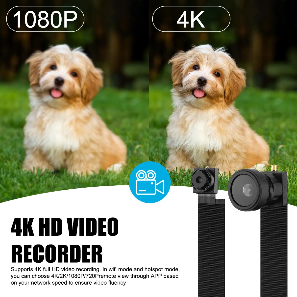 4K Mini Security Camera with Motion Alert WiFi APP Control DIY Adhesive Mount