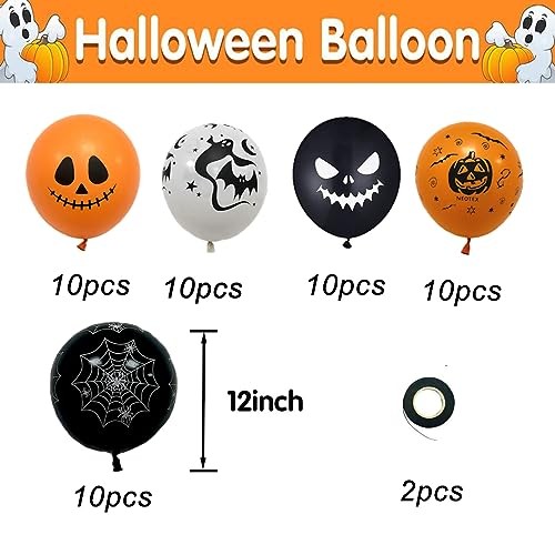 Halloween Decoration Balloons, 50pcs 12 Inch Halloween Black Orange White