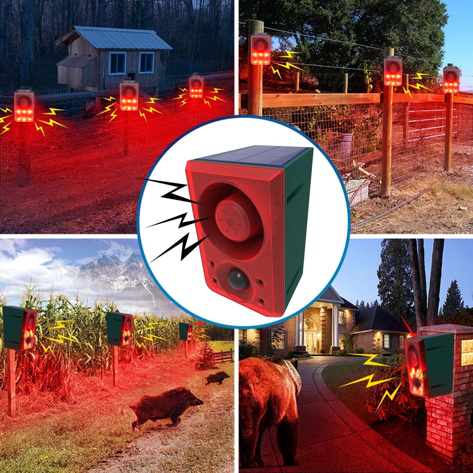 Motion Sensor Alarm Dog Barking Gunshot Sound 130db Motion Detector Alarm Lig