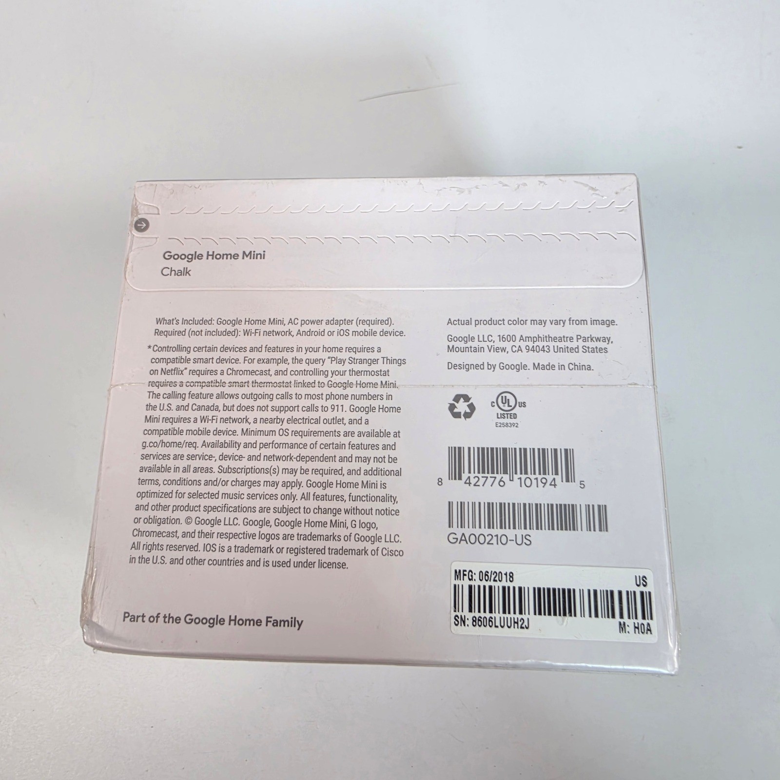 NEW Google Home Mini Smart Speaker Chalk White Voice Assistant Sealed