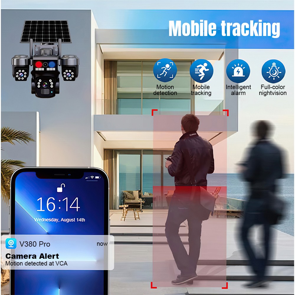 3 Lens 6MP Solar Battery Home Security Camera Outdoor Wifi Wireless PTZ CCTV US