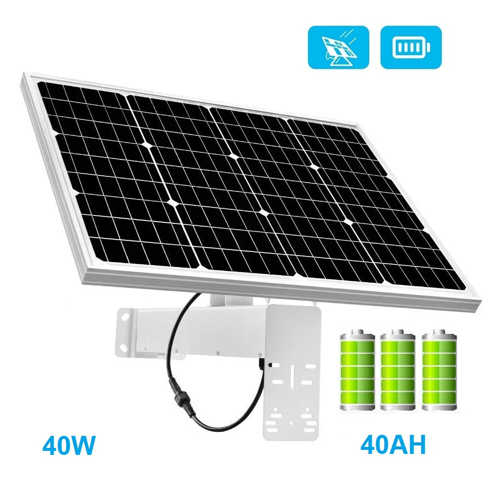 Solar Panel for Security Camera 12V 2.5A Output Rechargeable Lithium Battery 40A