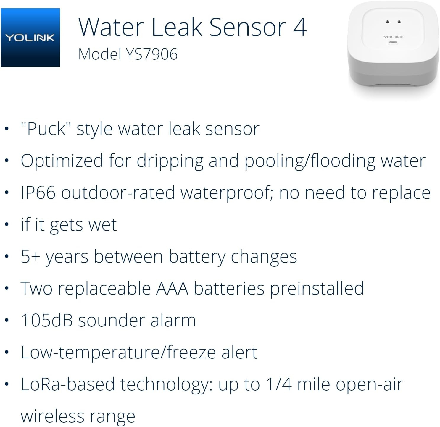 Water Leak Detector 4 with 105Db Audio Alarm, Freeze Warning, App Push, Email Al