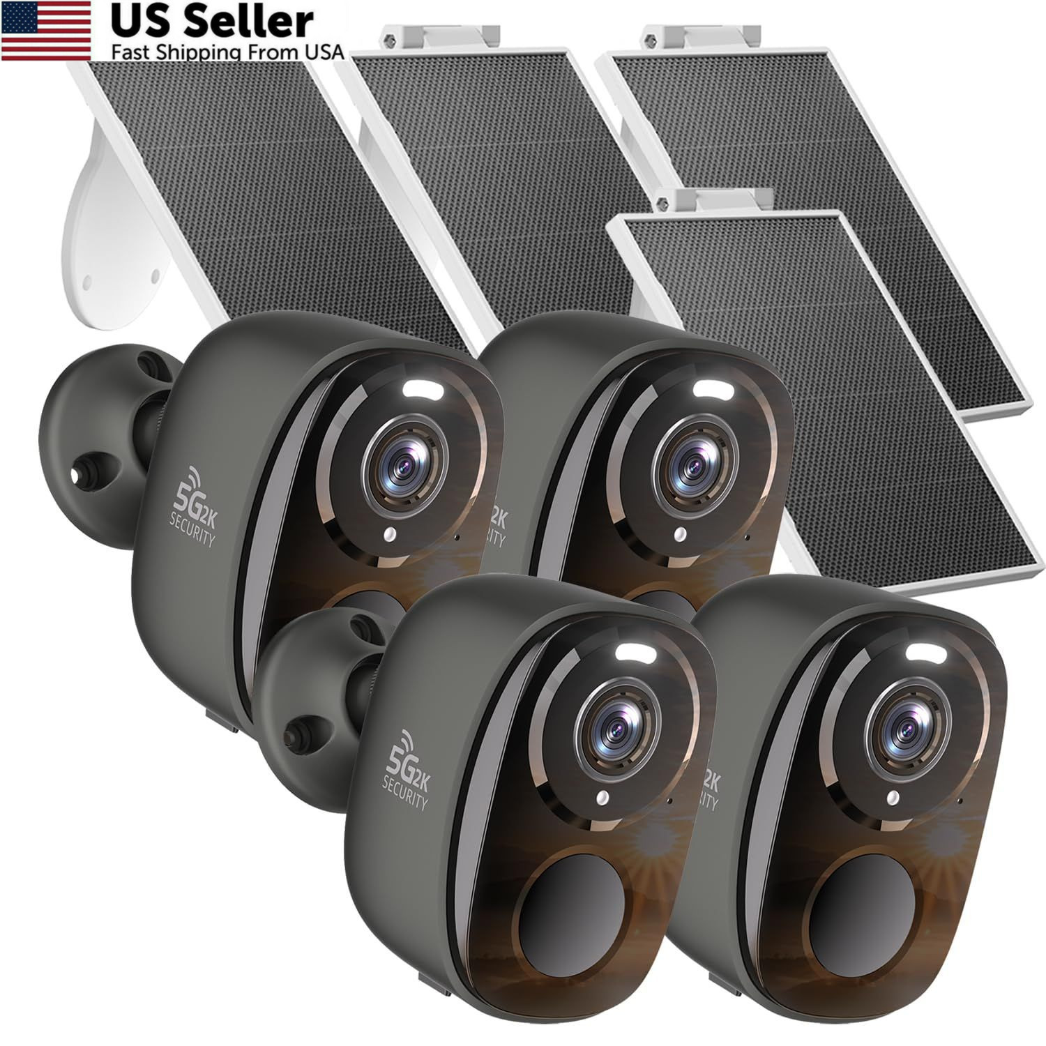RICHCHO 4pcs Wireless Security Cameras Outdoor,5G/2.4G Solar Cameras, 2K Gray