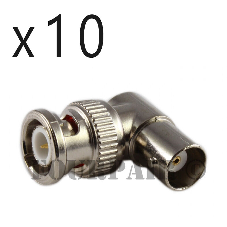 10 Pack Lot L-Shaped Right Angle BNC Male to Female Adapter Connector CCTV DVR