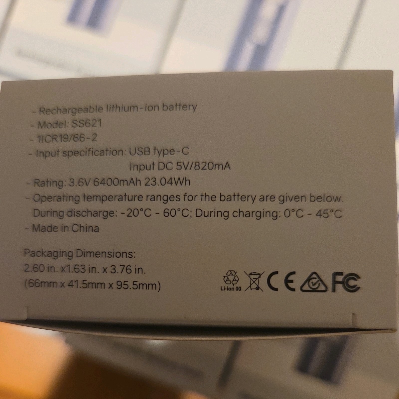 Safemo SS621 Rechargeable Lithium-Ion Battery Pack 3.6V 6400mAh USB-C New