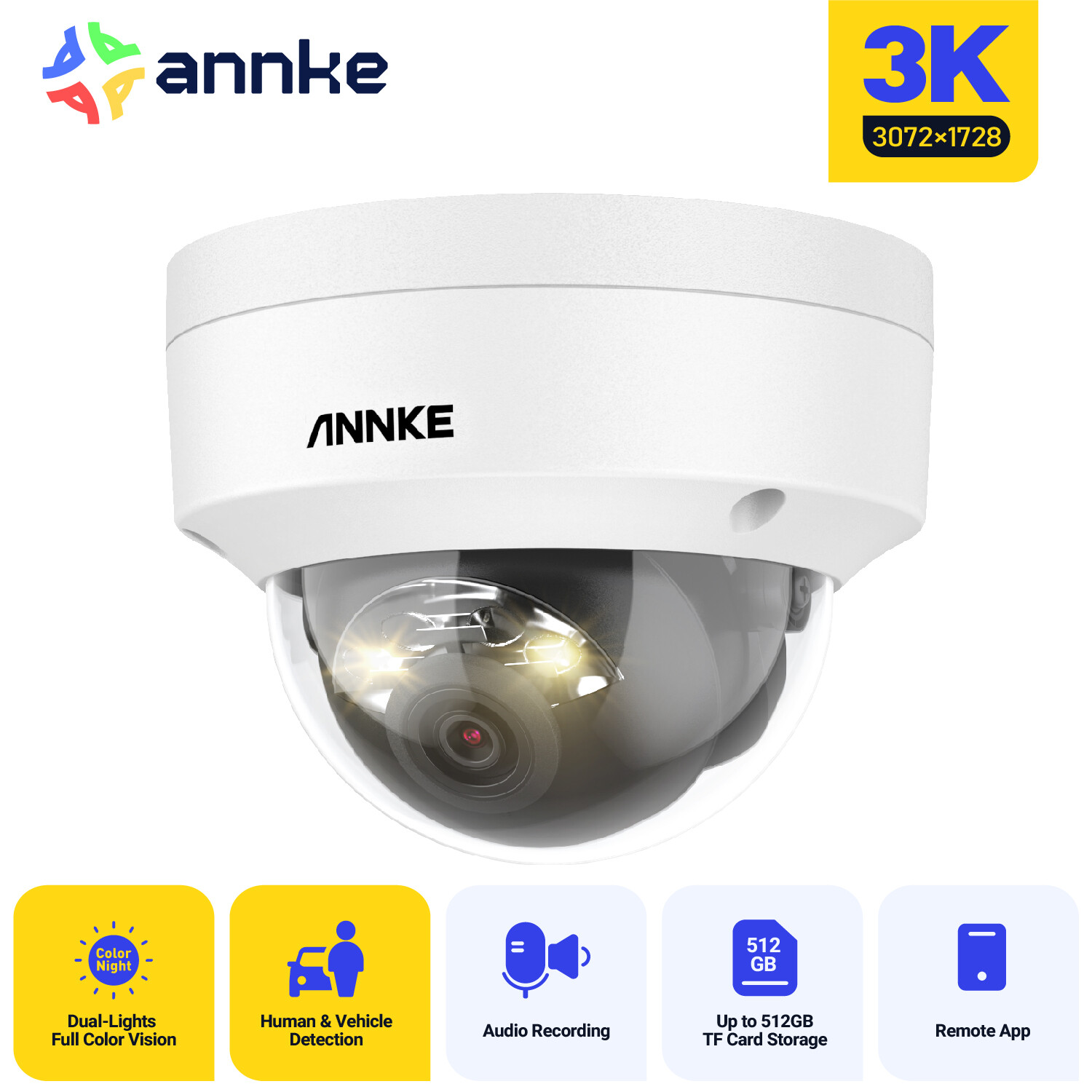 ANNKE 5MP 3K Audio POE IP Security Camera Outdoor Color Night Vision AI Motion