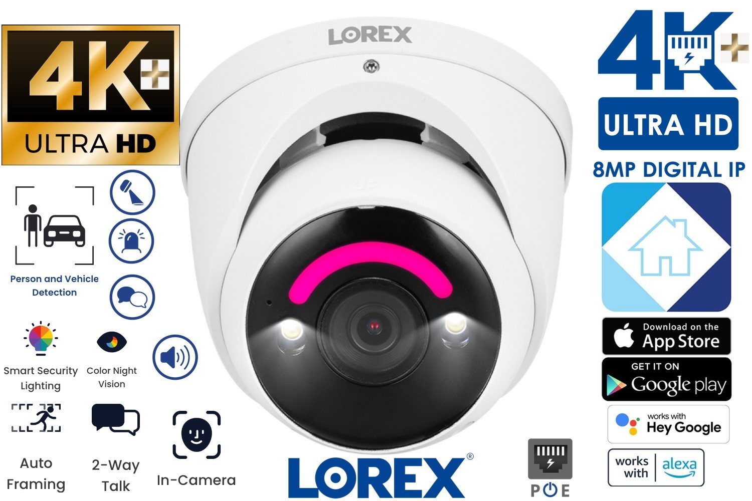 Lorex E910DD 4K +Ultra HD AI PoE IP Wired Dome Security Camera Smart Lighting ⭐️