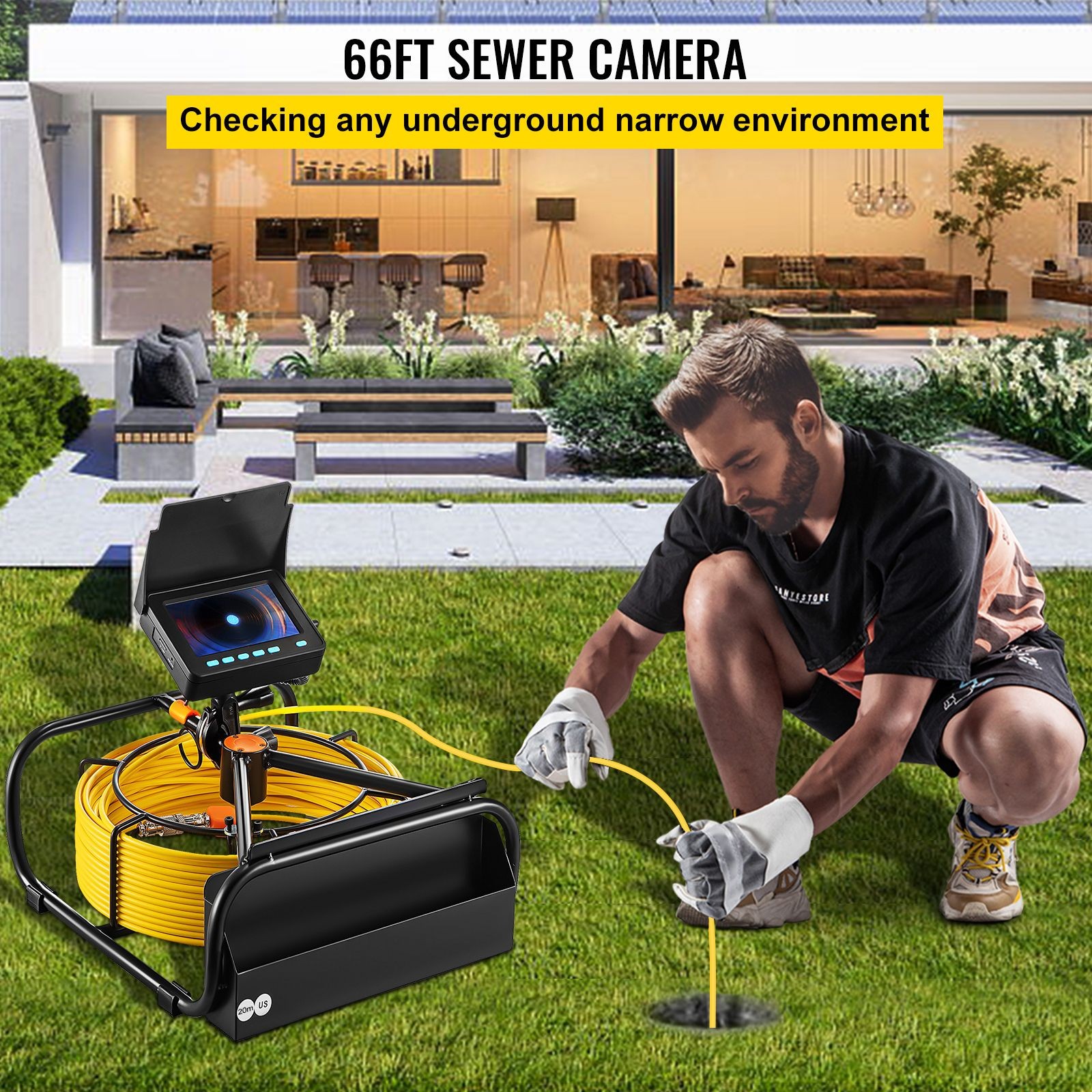 4.3″ HD Sewer Camera with 65.6ft Cable & 16GB SD Card
