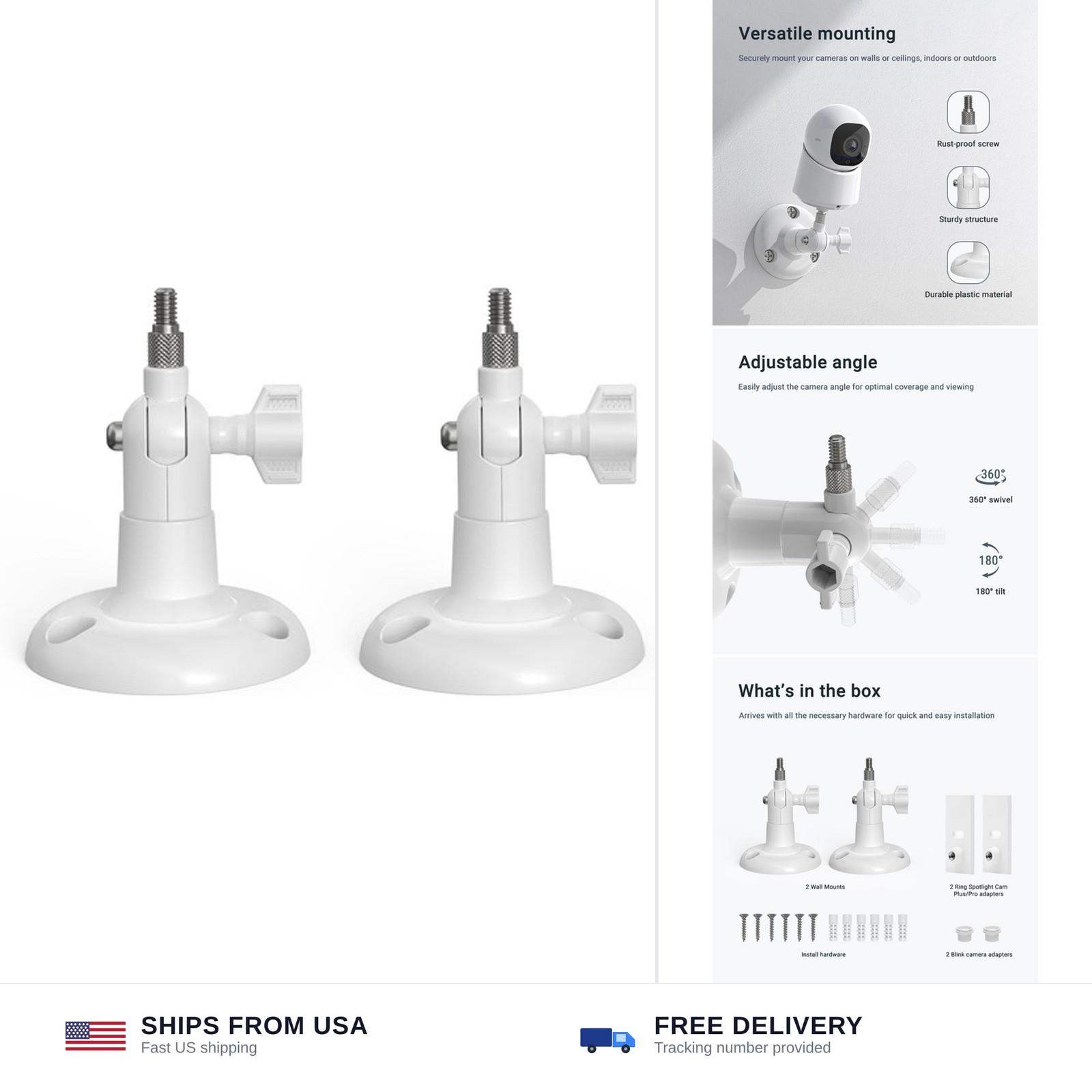 Holicfun Indoor/Outdoor Security Camera Wall Mount, White, 2-Pack | Universal…