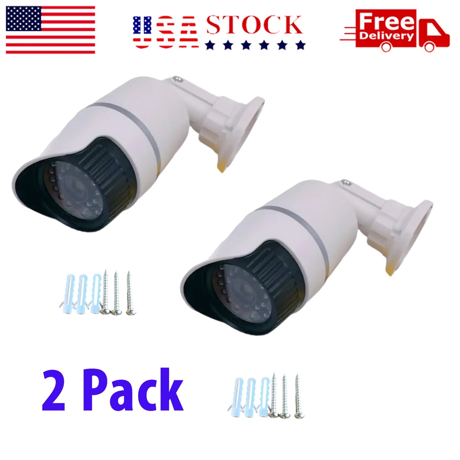 2Pack Dummy Fake Camera Surveillance Security CCTV Dome Indoor Outdoor LED Light