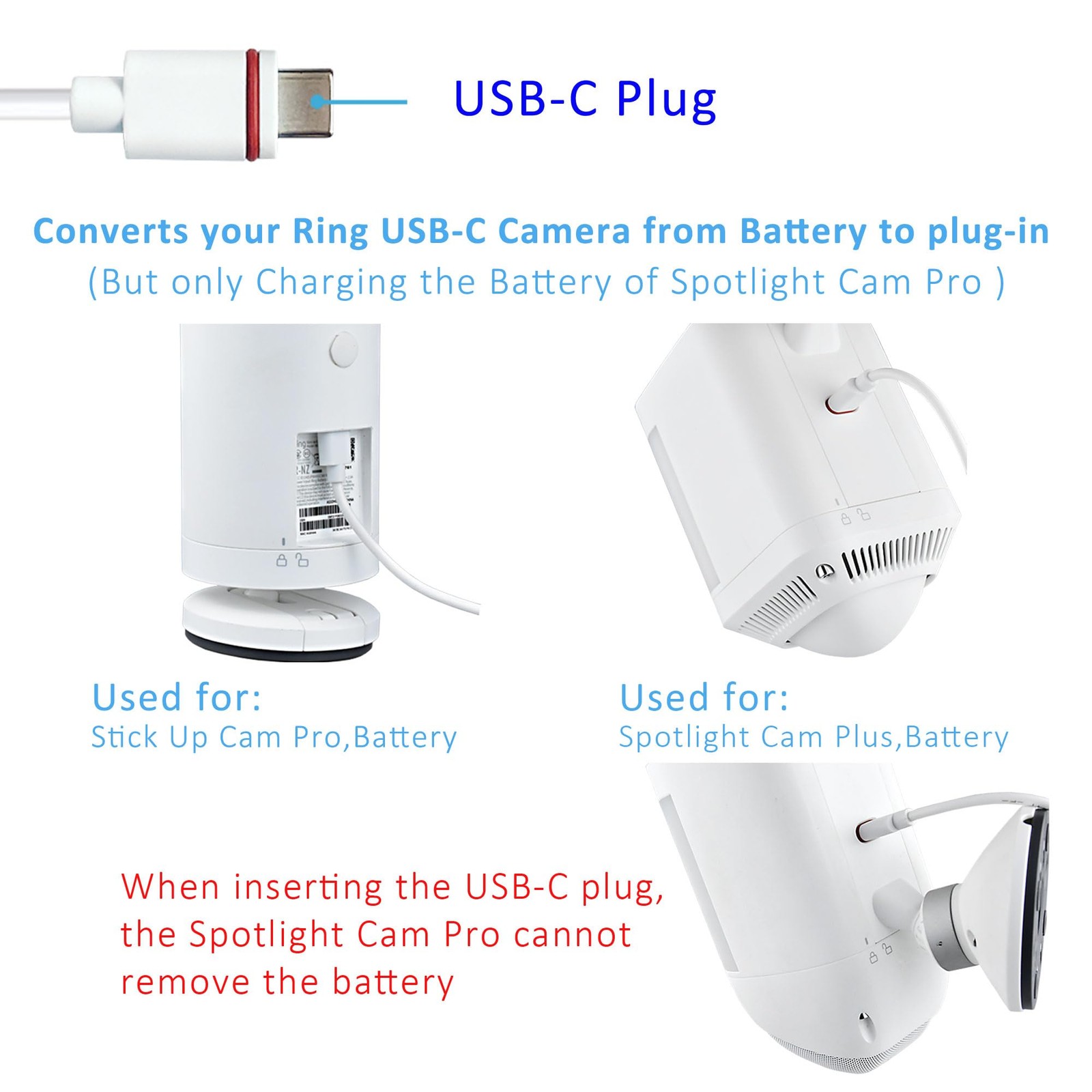 KAROTTO 10Ft USB-C Power Cord with Adapter Compatible Ring 1PACK, White