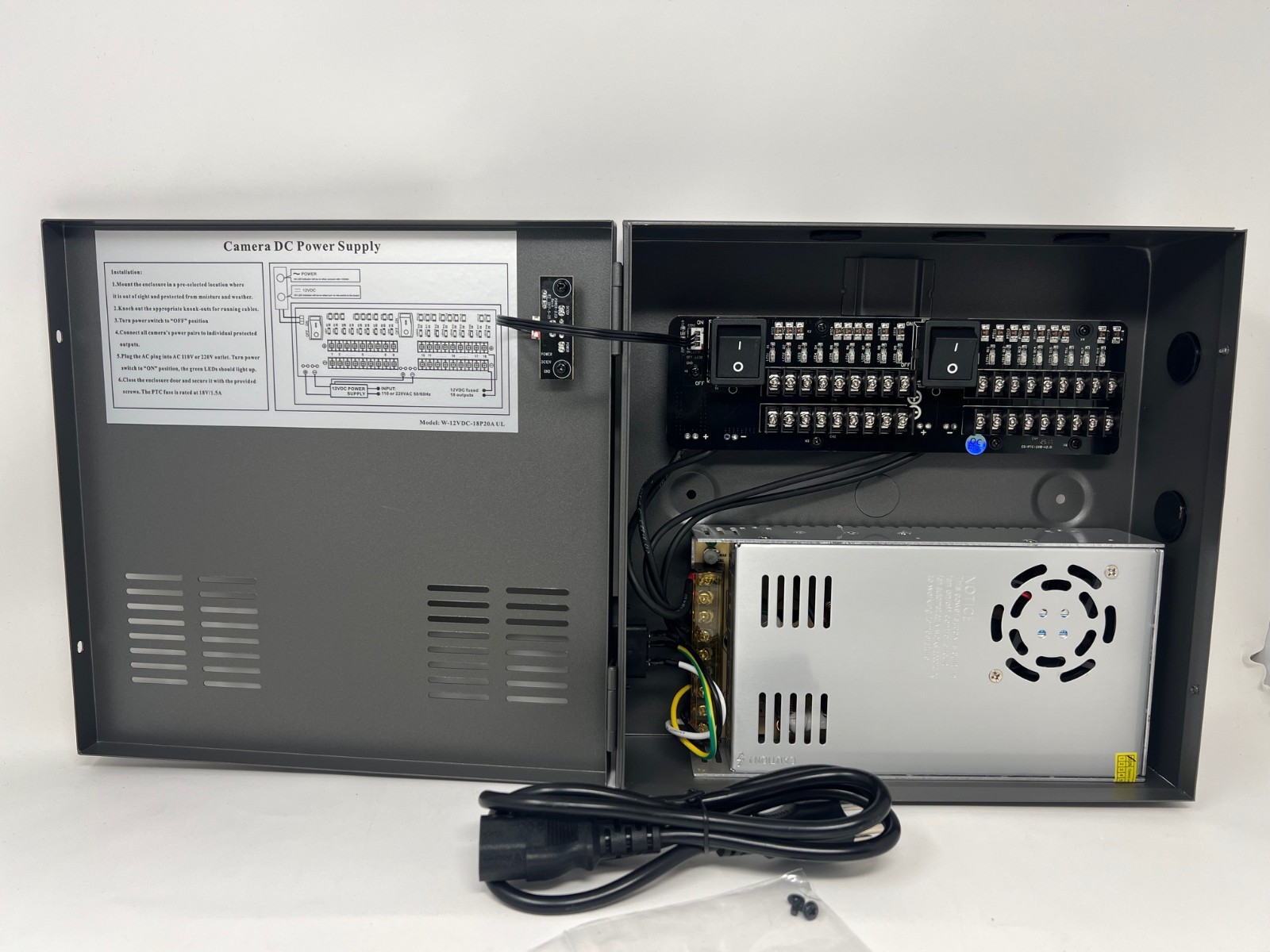 18-Port 10 Amp CCTV Power Distribution Box UL Listed, Input 110-220V